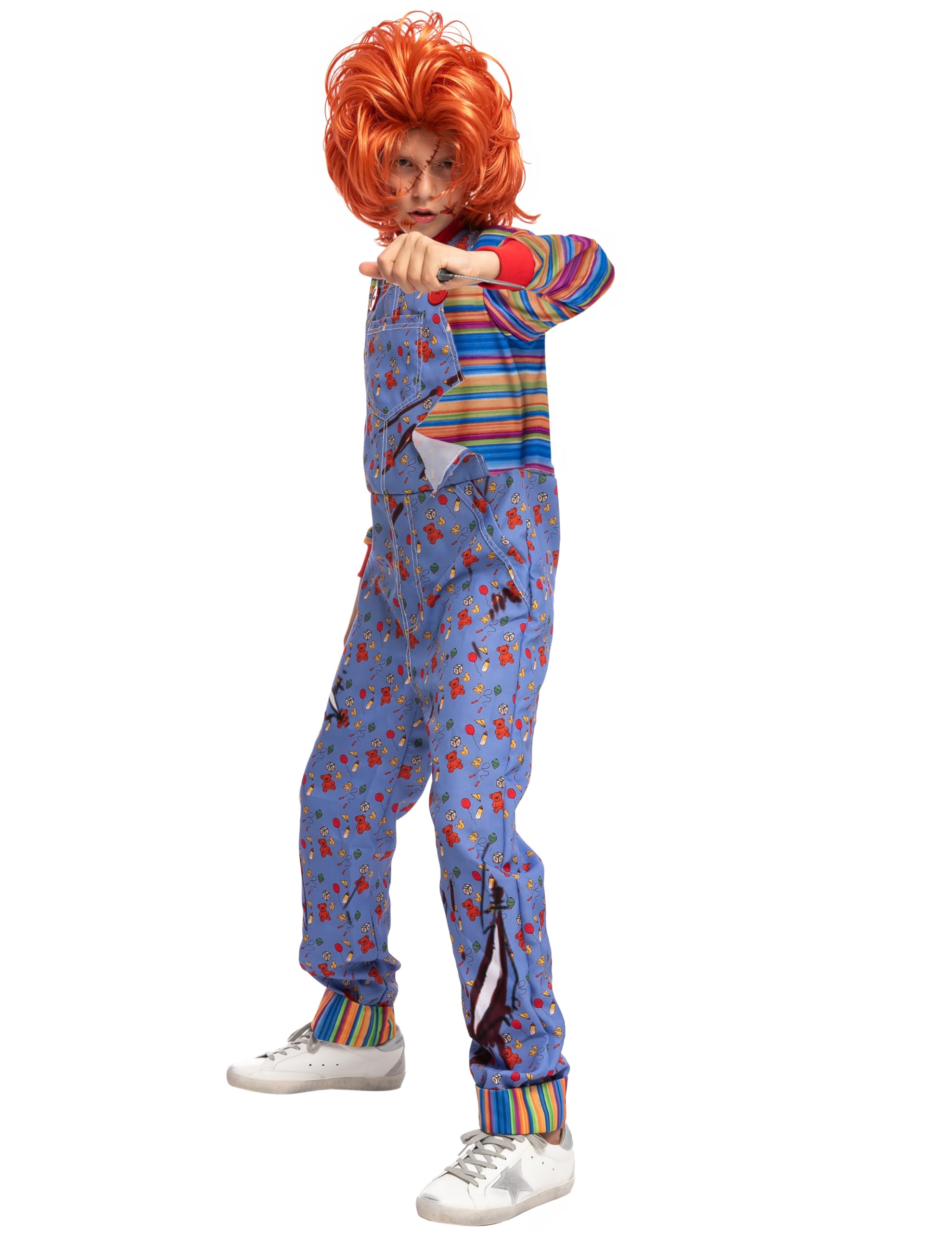 Disfraz de asesino infantil de Halloween, disfraz de muñeca de película de terror poseído para fiesta de disfraces para niños, Azul 4