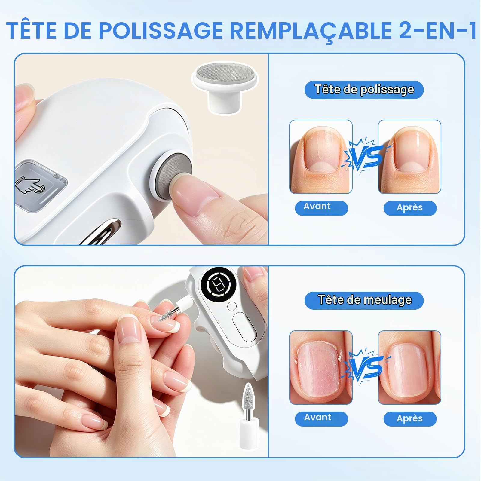 4 En 1 Coupe Ongle Electrique,Coupe-Ongles Automatique,Faible Bruit | avec Lumière LED,2 Têtes de Broyage,Chargement USB,Coupe Ongle Lime Électrique,pour Bébés,Adultes,Personnes Âgées