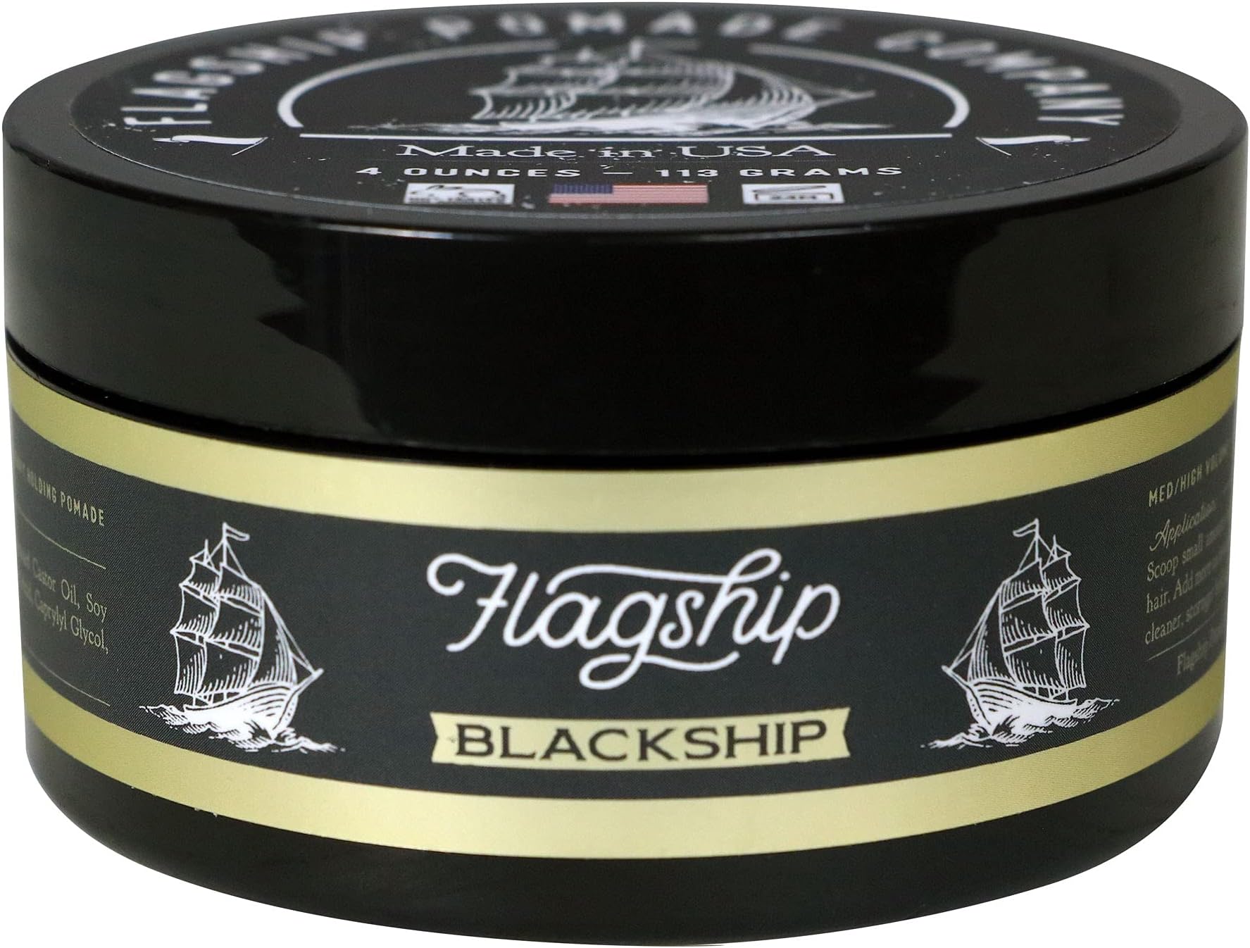 Flagship Handmade Blackship Pomade - Firm Hold - Low Shine, 4oz