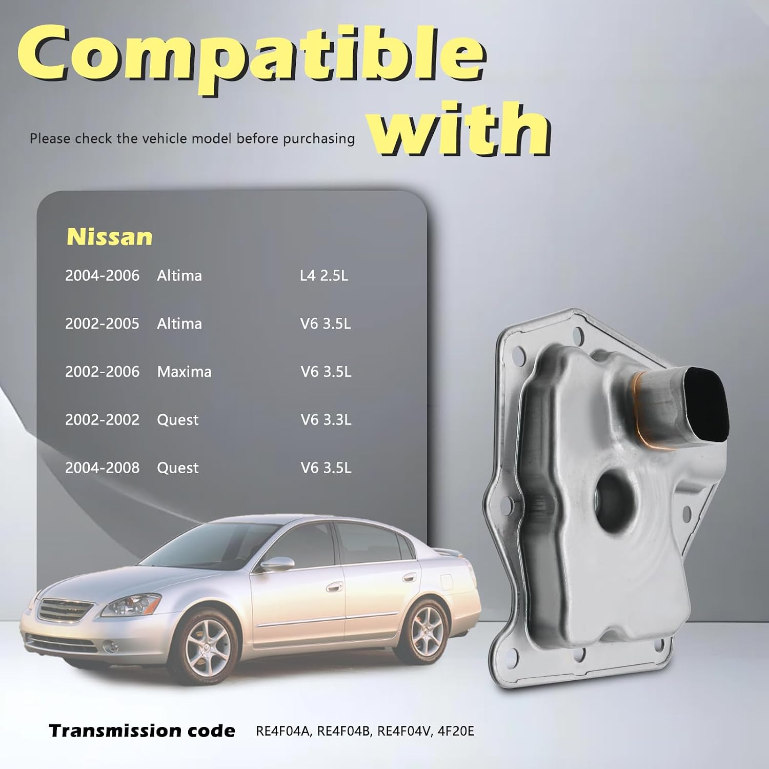 RE4F04A RE4F04B RE4F04V 4F20E Automotive Trans Transmission Filter Kits Oil Pan Gasket L4 V6 2.5L 3.3L 3.5L Compatible with Nissan Altima Maxima Quest 02-08# 31728-85X01 31728-85X0A
