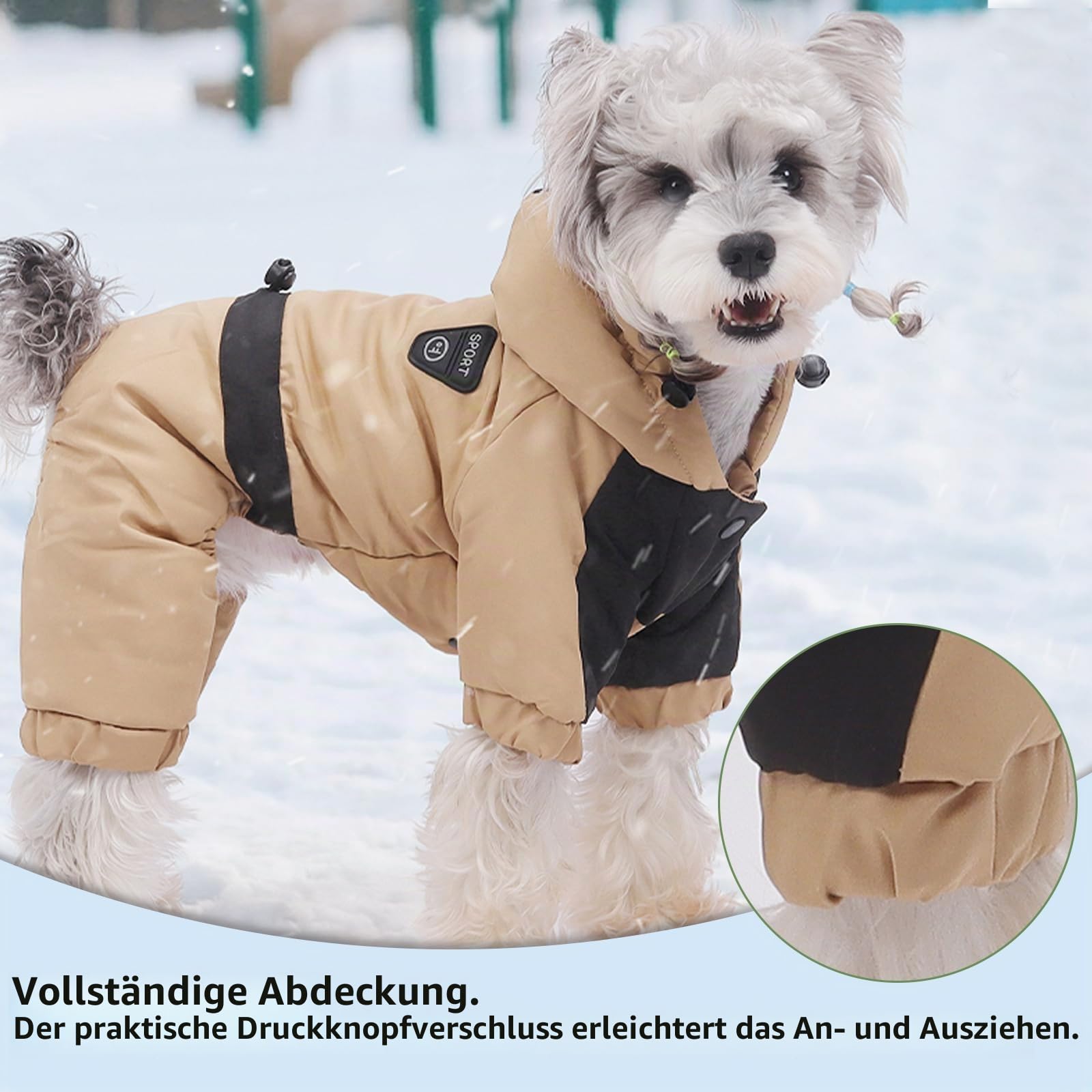 Warmer Hundemantel mit Kapuze, wasserdichter, winddichter Winter-Hundemantel für den ganzen Körper, Schneeanzug, verstellbare Kleidung für Haustiere bei kaltem Wetter (Rosa, M)