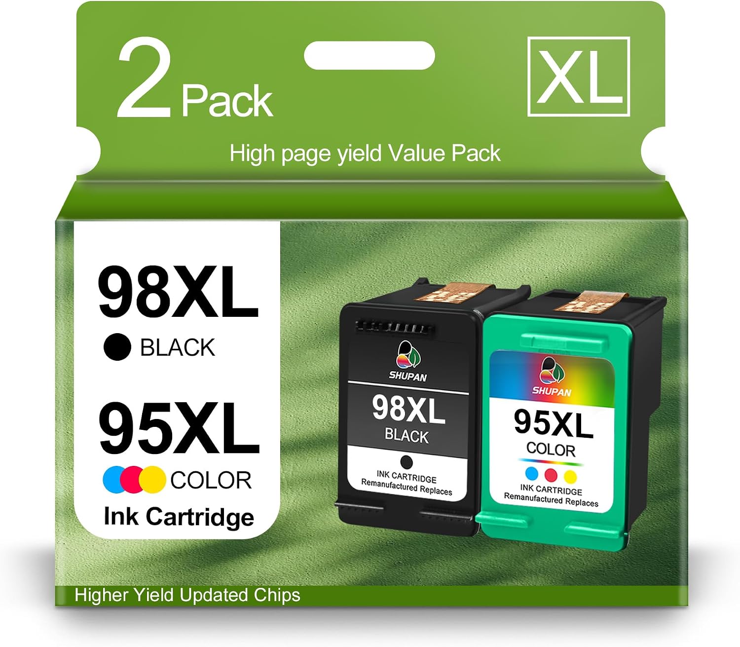 SHUPAN 95 98 Ink Cartridge Remanufactured for HP 95XL 98XL C9364WN C8766WN Ink Work for OfficeJet 100 H470 Deskjet D4160 5940 6980 PhotoSmart 8050 2575 Printer (1 Black 1 Tri-Color)
