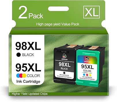SHUPAN 95 98 Ink Cartridge Remanufactured for HP 95XL 98XL C9364WN C8766WN Ink Work for OfficeJet 100 H470 Deskjet D4160 5940 6980 PhotoSmart 8050 2575 Printer 1 Black 1 Tri-Color