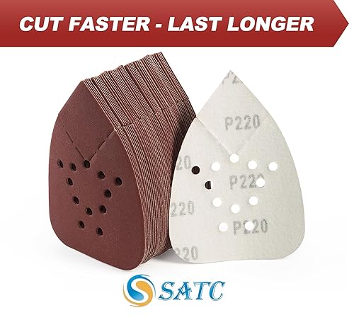Miniatura 47 de S SATC Lijadora con detalle de ratón, 50 almohadillas de lija para ratón, 12 agujeros, varios granos 60/80/120/150/220