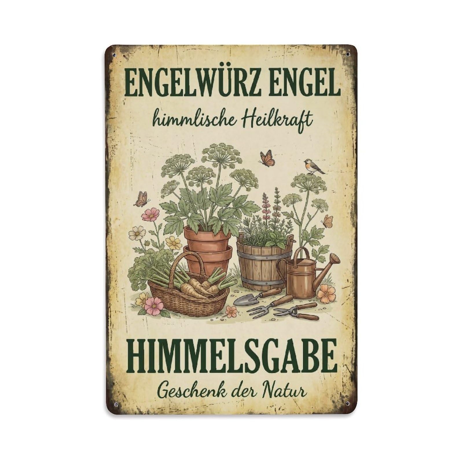 Vintage Funny Garden Angelica Angels Rustic Gate Weathered Metal Tin Sign Plaque Wall Decor for Cafe, Club Bar, Office, Garden Metal Poster 8x12Inch