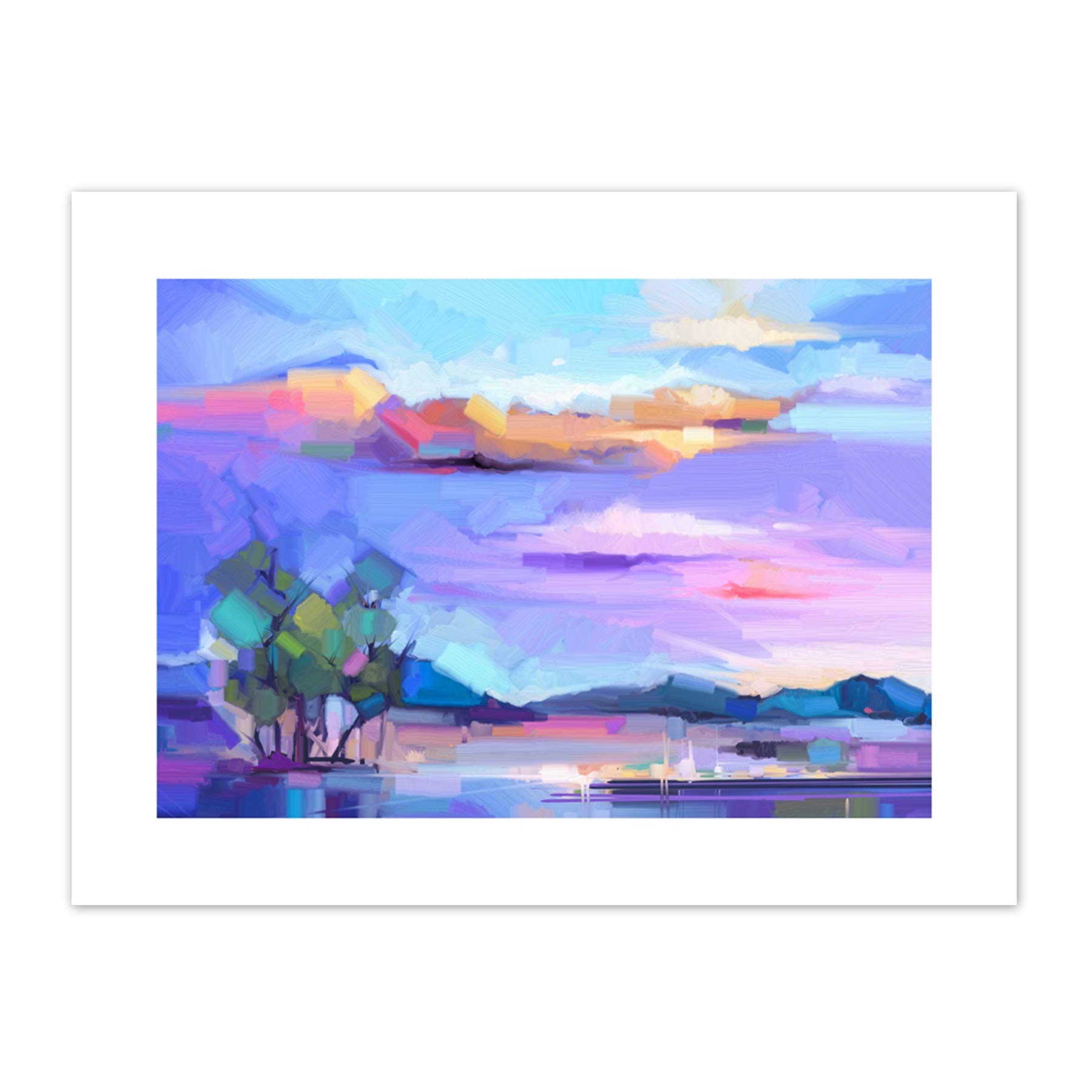 Wee Blue Coo Abstract Sunset on Meadow Art Print Canvas Premium Wall Decor Poster