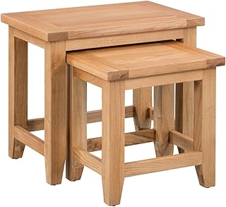 Hallowood Furniture Cotswold Oak 2 Nest of Tables in Lacquered Oak Finish - Solid Wooden Side Tables for Bedroom - Nesting Tables for Living Room Hallway – Multifunctional Coffee Table & Lamp Stand
