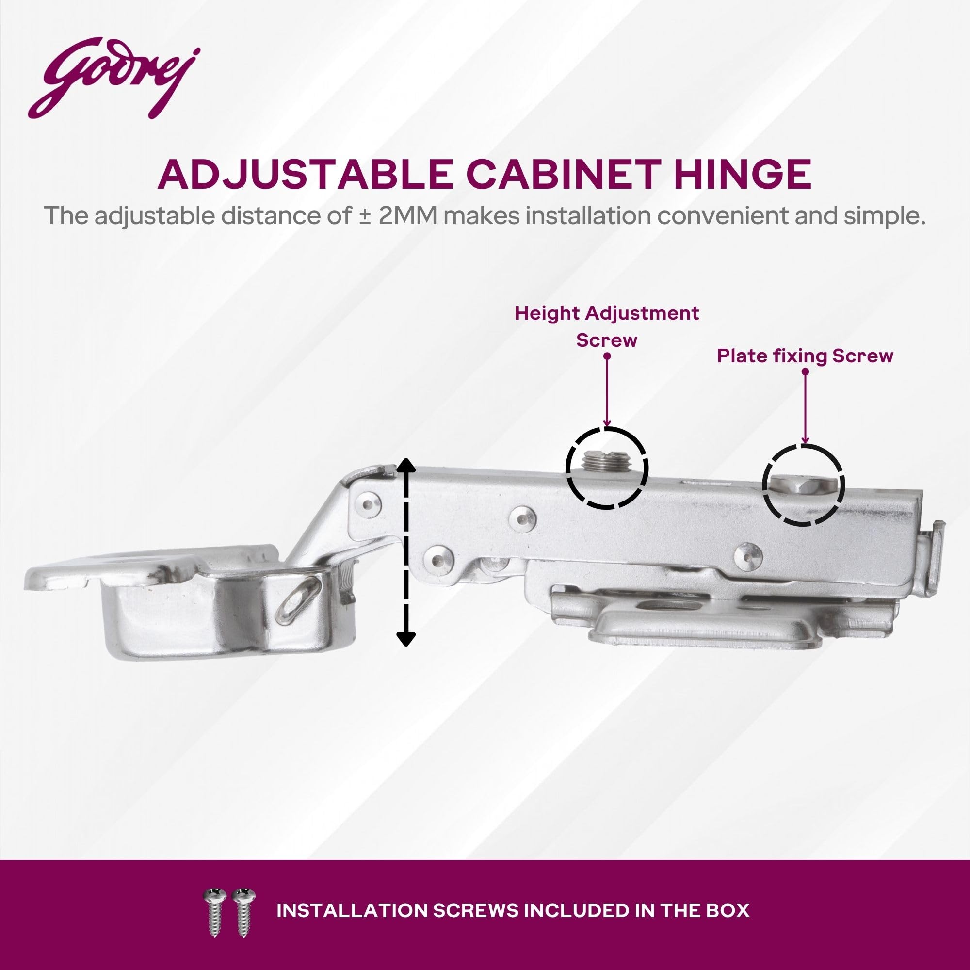 Godrej Cabinet Hinges | Soft Close | Clip On 3D | 4 Hole Full Overlay | Suitable for 14-20 mm Thick Panel | 105° Opening | Wardrobe, Kitchen, Bathroom | 1 Year Warranty — Amazon image 5