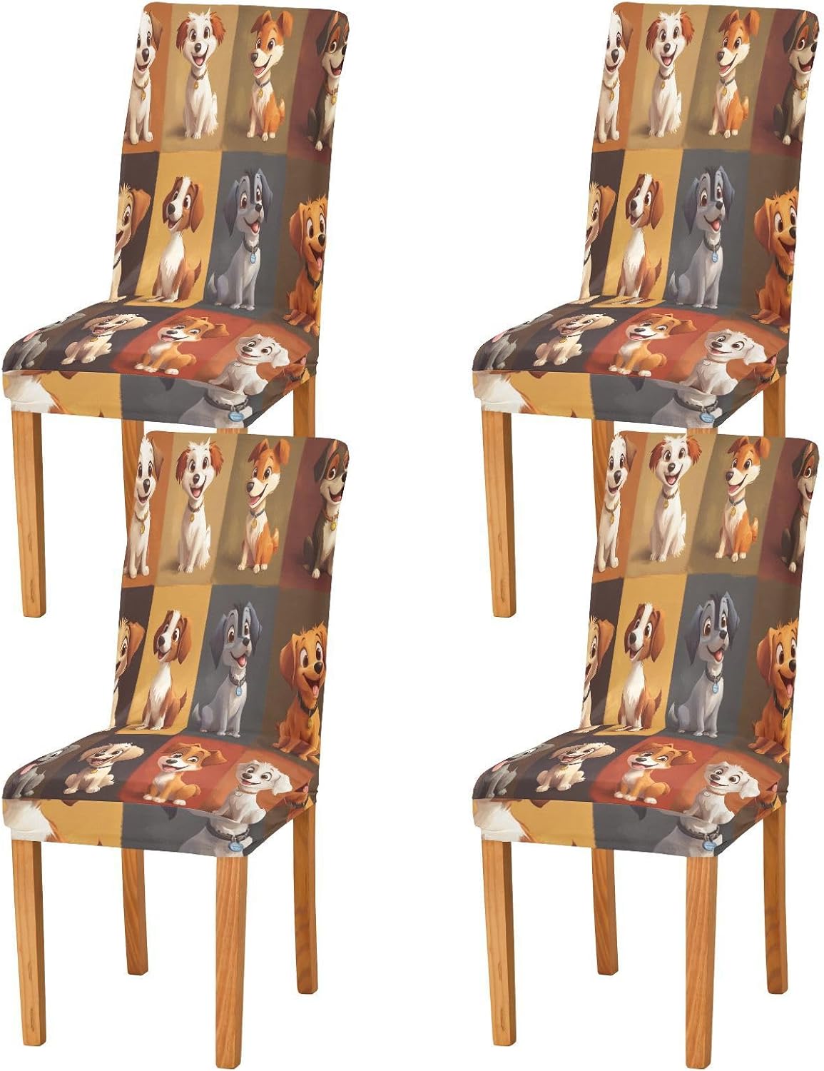 ALAZA Chair Covers for Dining Room, Cute Cartoon Dogs of Different Breeds Stretch Chair Cover Sets Chair Protector Removable Washable for Ktichen Restaurant Hotel