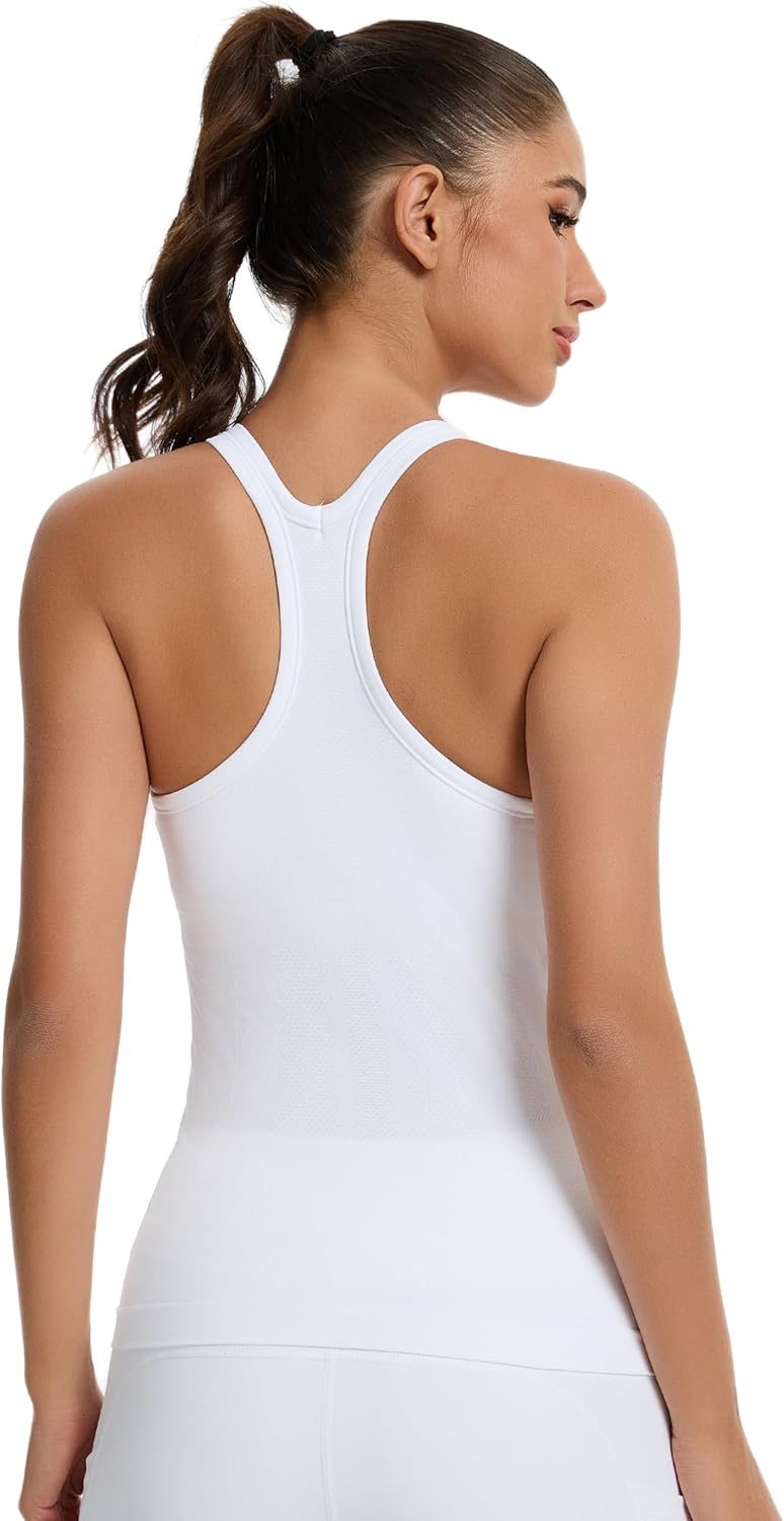 DINNAPE Workout Tank Tops for Women with Built in Bra,Sleeveless Seamless Racerback Athletic Shirts Gym Tank Tops for Running - Image 2