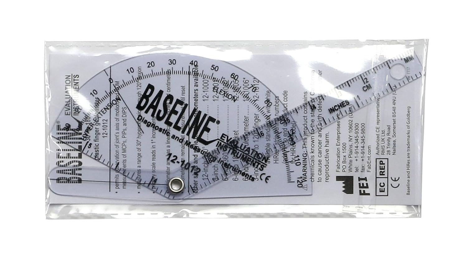 Baseline 12-1012 Plastic Goniometer, Finger, Flexion to Hyper-Extension