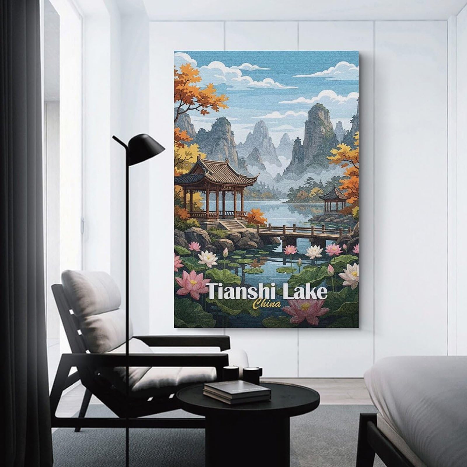 Junmoney Tianshi Lake China Landscape Room Decor Wall Art, 24x36inch(60x90cm), for Entrance Walls, Hall Decor Or Foyers, A Neat Decor Update for Hallways