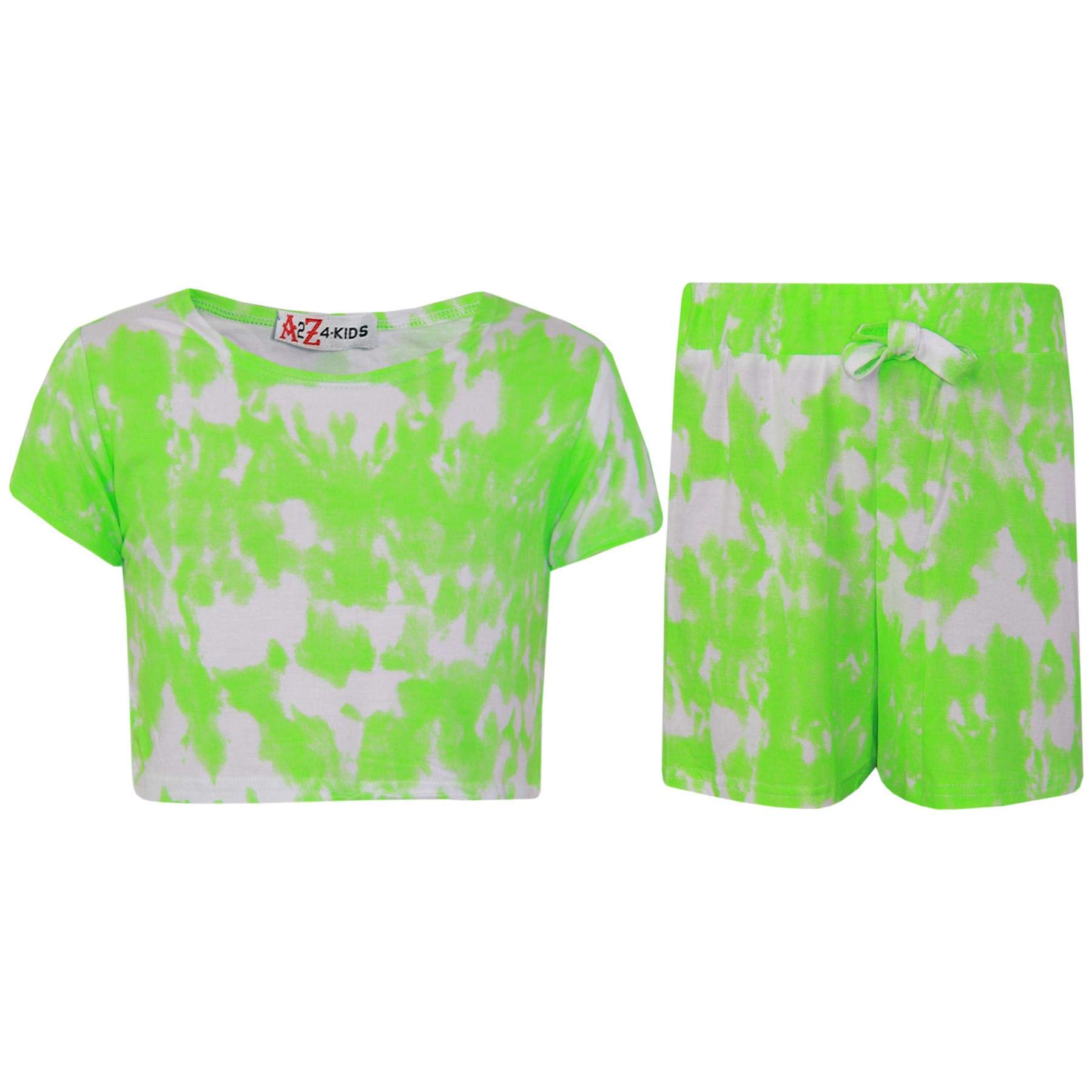 Conjunto tie dye verde neón de moda playera con tejido elástico transpirable infantil 7