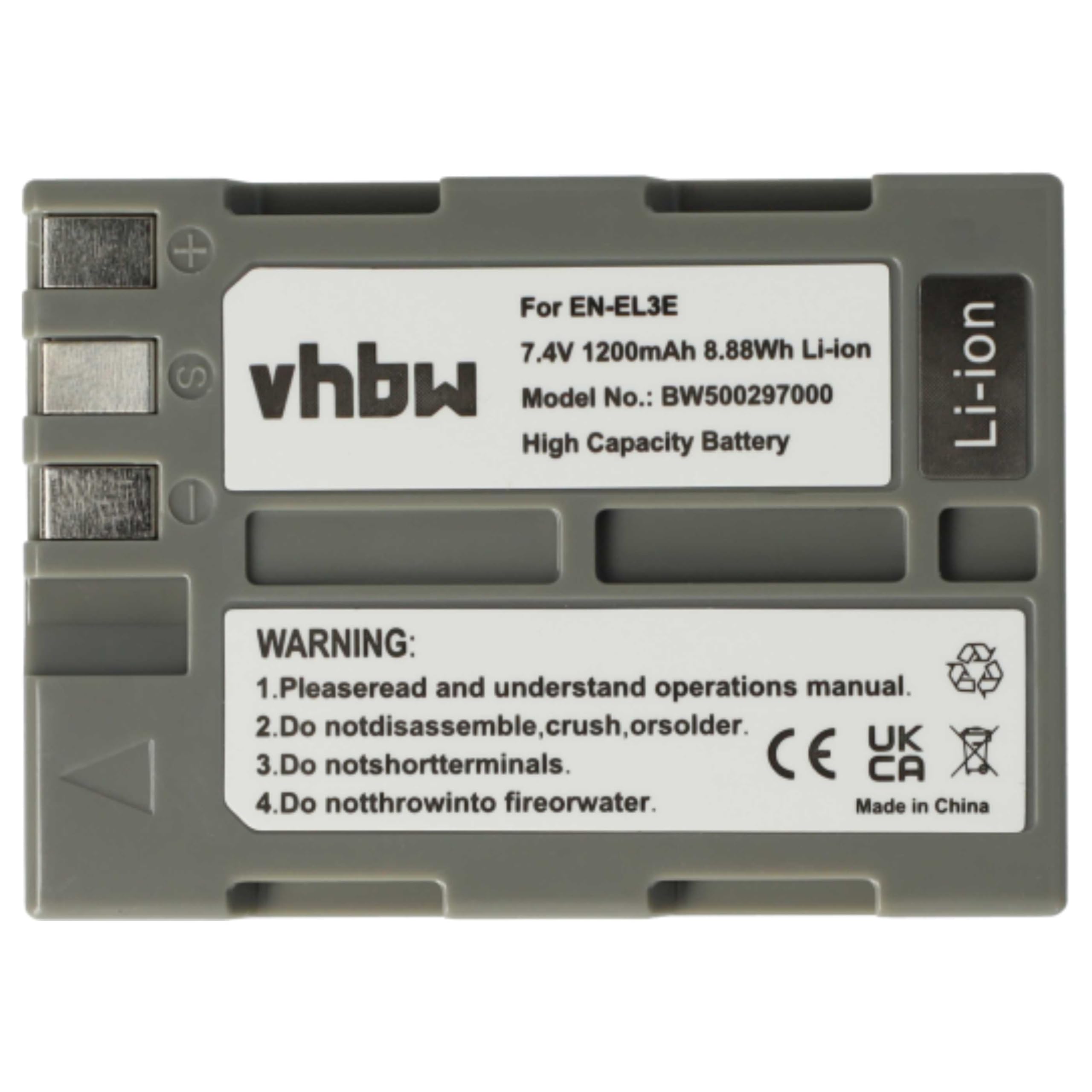 vhbw 2x batteria compatibile con Nikon D300, D200, D300s, D700, D70, D50, D100, D70s, D90, D80 fotocamera (1200mAh, 7,2V, Li-Ion) - Sostituisce EN-EL3e