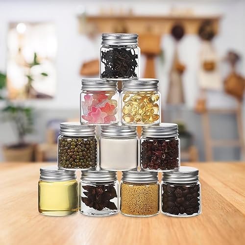 Miniatura 6 de Luxshiny Mini tarros de masón, 20 tarros pequeños de vidrio de 1.7 onzas con tapas, mini tarros de especias para miel, mermelada, gelatina, postre,