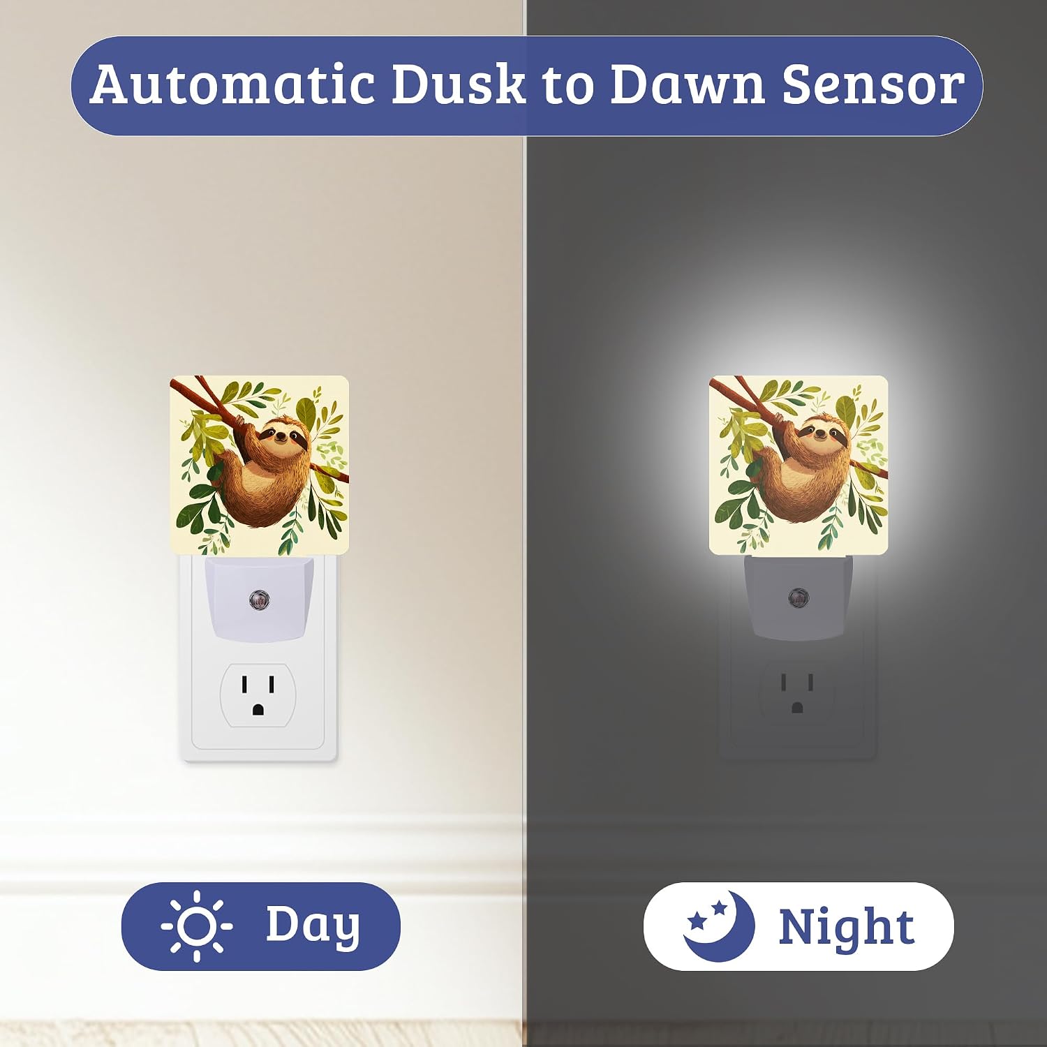 Cute Sloth Night Light, Dusk to Dawn Nightlight with Auto Sensor Lamp Home Indoor Stairway Kitchen Corridor, Night Lights Plug Into Wall Decorative for Boys Girls Women Men Room Gifts image 3