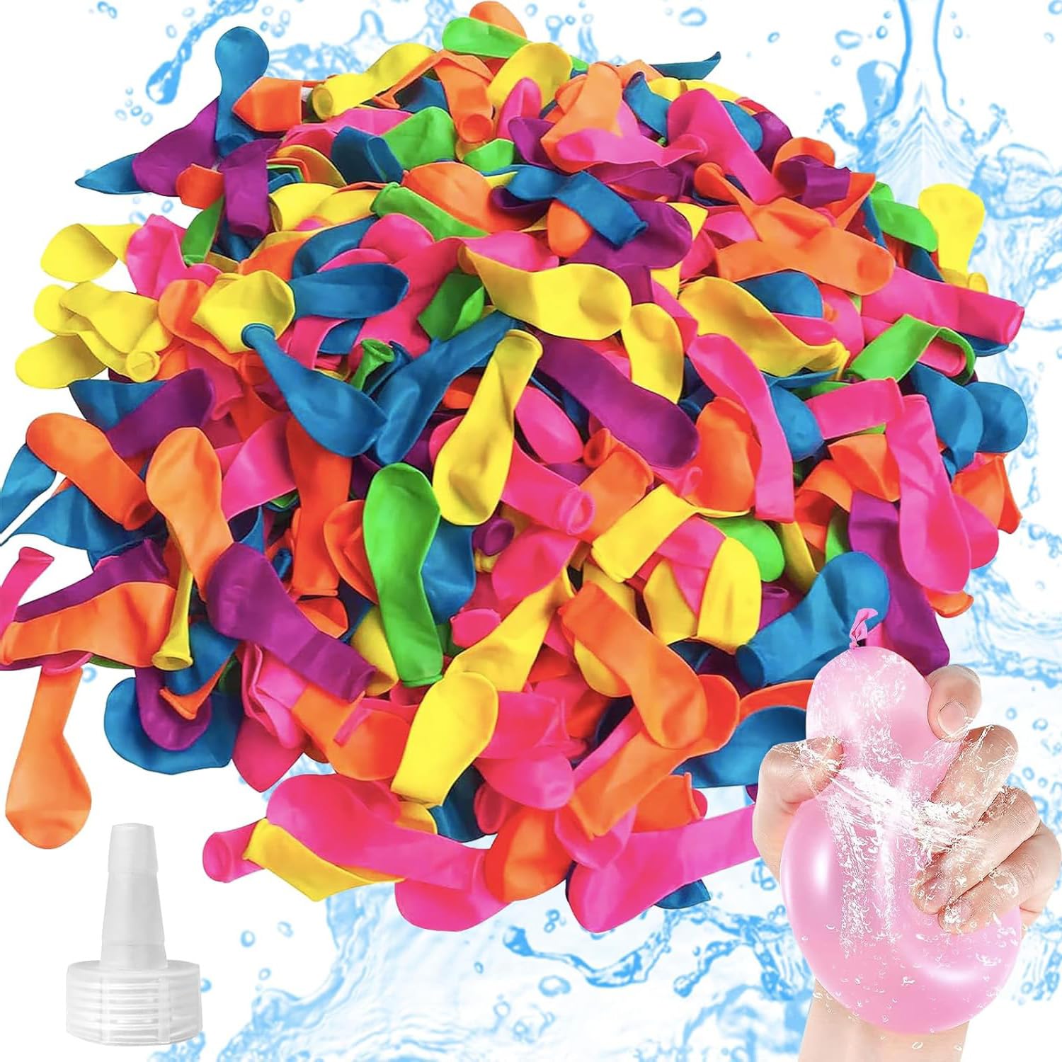 MORAINJAY 200Pcs Water Balloons for Kids Multicoloured Water Balloons Self Sealing with Hose Nozzle for Fight Games Summertime Pool
