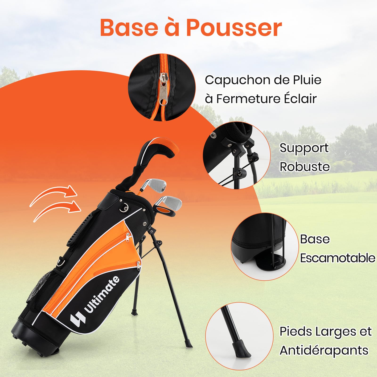 GYMAX Ensemble Complet de Clubs de Golf pour Enfants, #3 Fairway, #7 & #9 Fers, Putter, Sac de Golf Trépied Housse Protecteur de Pluie, Couvre-tête, pour Droitiers Juniors 8-10 Ans