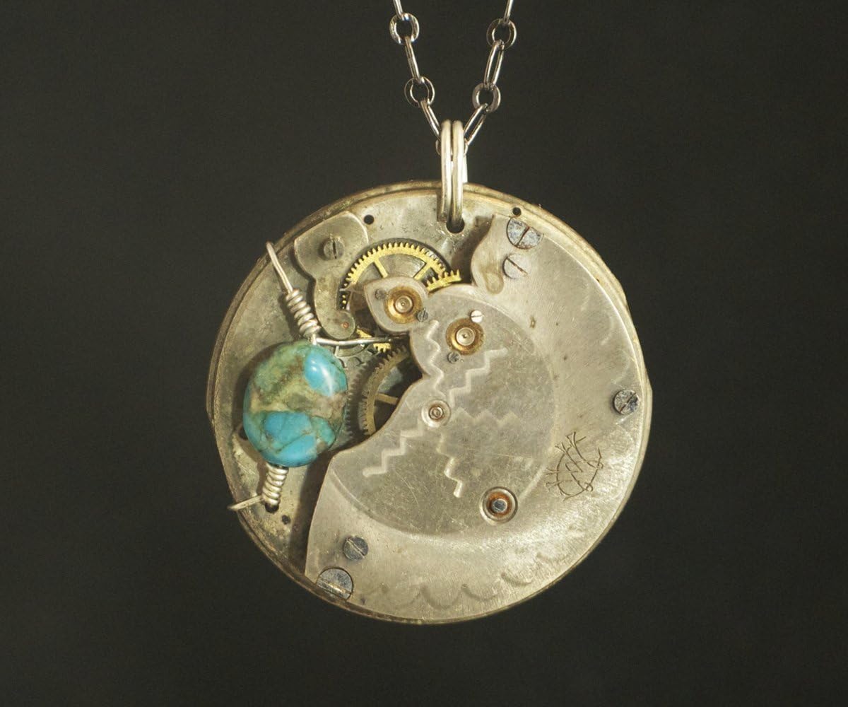 Steampunk Necklace - Blue Turquoise and Pocket Watch