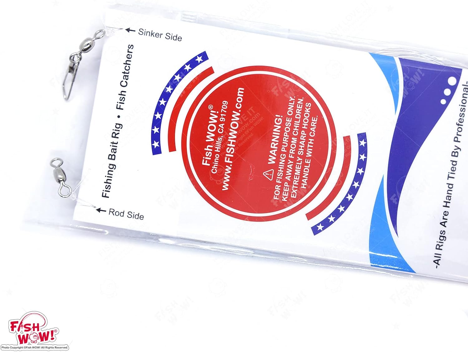 20pks Fish WOW! Size 14 Bait Rigs Premium Quality Bait Six Gold High Carbon Steel Hooks Piscatore Lure w/Red Head, Luminous Beads and Ball Barrel Bearing Swivel Interlock snap connectors