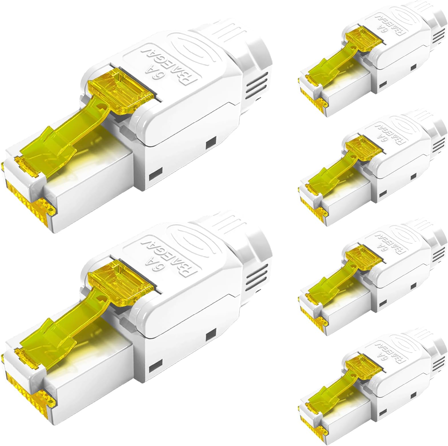 RJ45 Connector Tool-Free【EC Listed】 CAT6A Field Termination Plug Gold Plated Modular Plug UTP Connector Tool Less for CAT6A Network Cable(6 Pack)
