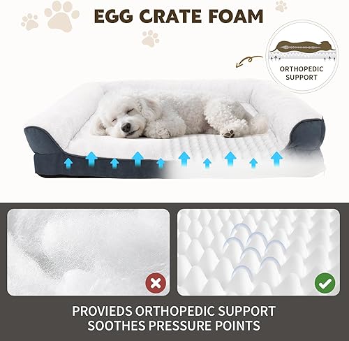 Miniatura 4 de Cama para perros medianos a grandes, sofá impermeable con funda extraíble lavable y jaula de huevos, cama cómoda de espuma con cremallera,