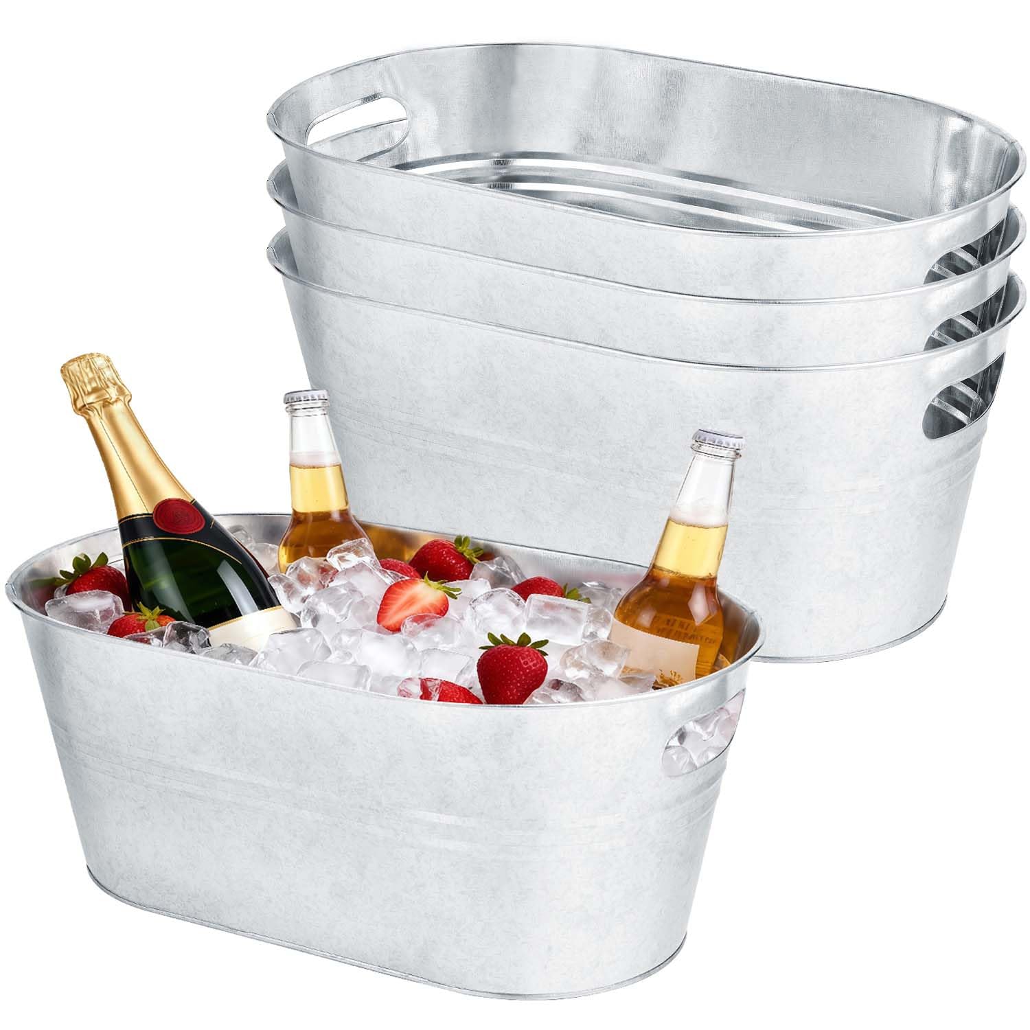 OBTANIM 3 Pack 4 Gallon Galvanized Ice Buckets Metal Champagne Drink Cooler Storage Ice Tub with Carry Handles for Beer Cocktails Wine Beverage Home Parties Bar Cooling Supplies