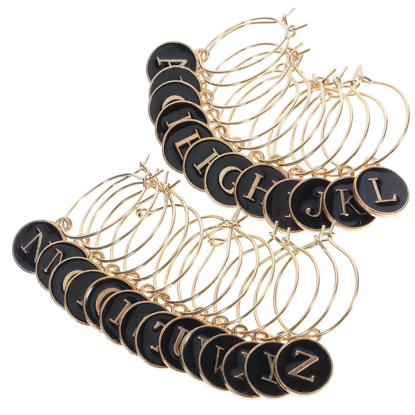 FUNOMOCYA 26Pcs Reusable Letter Wine Charms Zinc Alloy Distinctive Wine Glass Markers for Easy Identification at Parties and Gatherings for Wine Lovers