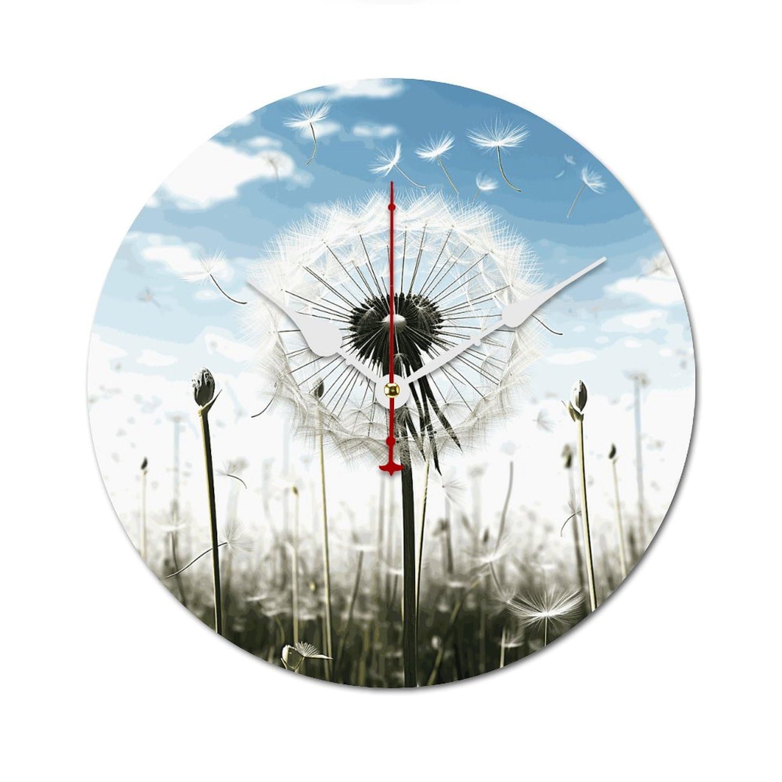 Grande horloge murale décorative au design pissenlit pour un style épuré