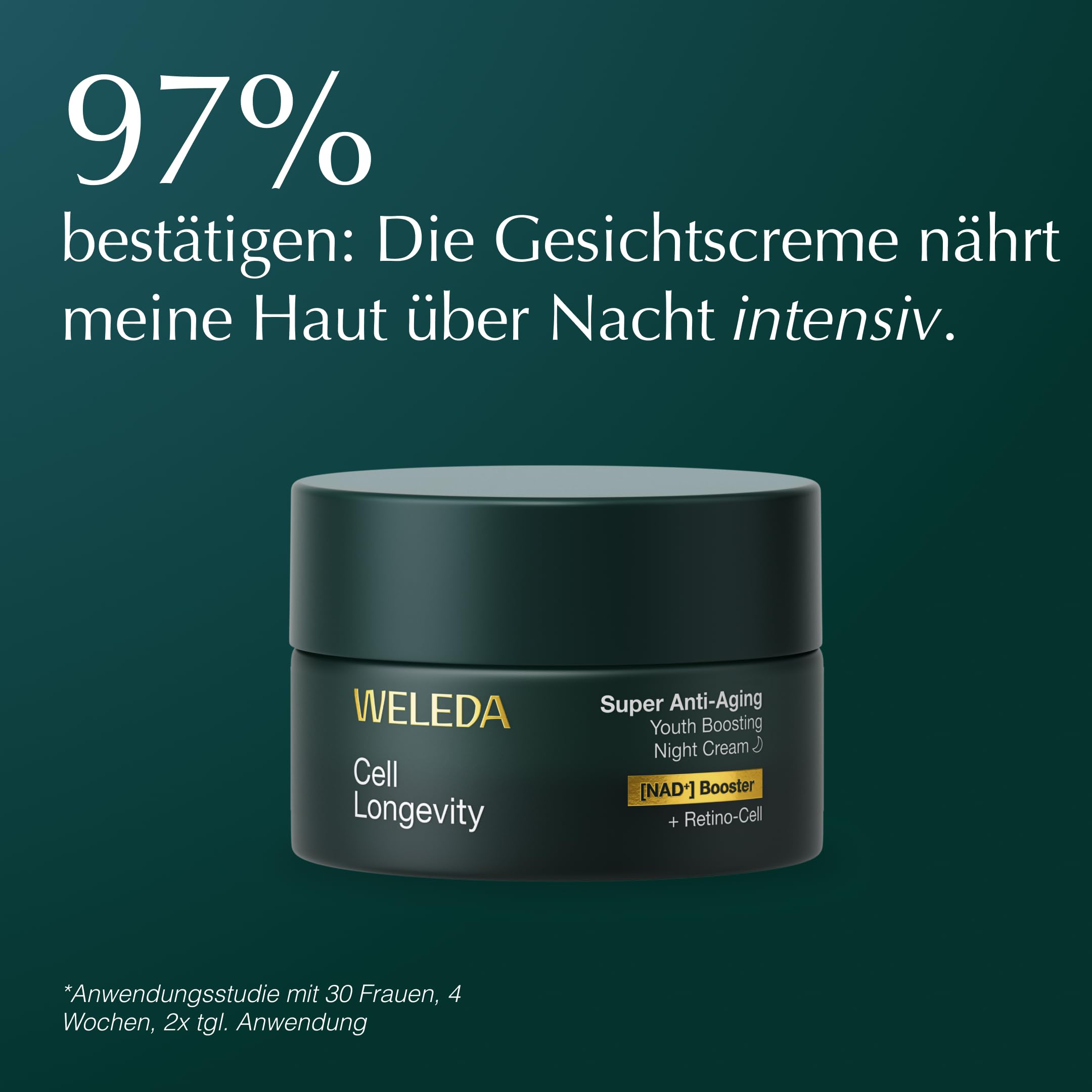 WELEDA Cell Longevity Super Anti-Aging Youth Boosting Night Cream - Gesichtspflege Nachtcreme mit [NAD⁺] Booster & [Retino-Cell] reduziert selbst tiefe Falten sichtbar (Naturkosmetik, vegan, 50ml)