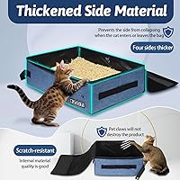 Vista 4 de Arenero portátil de viaje para gatos Petskd con tapa y 10 bolsas desechables, a prueba de fugas y plegable, accesorios de viaje para gatos para Azul