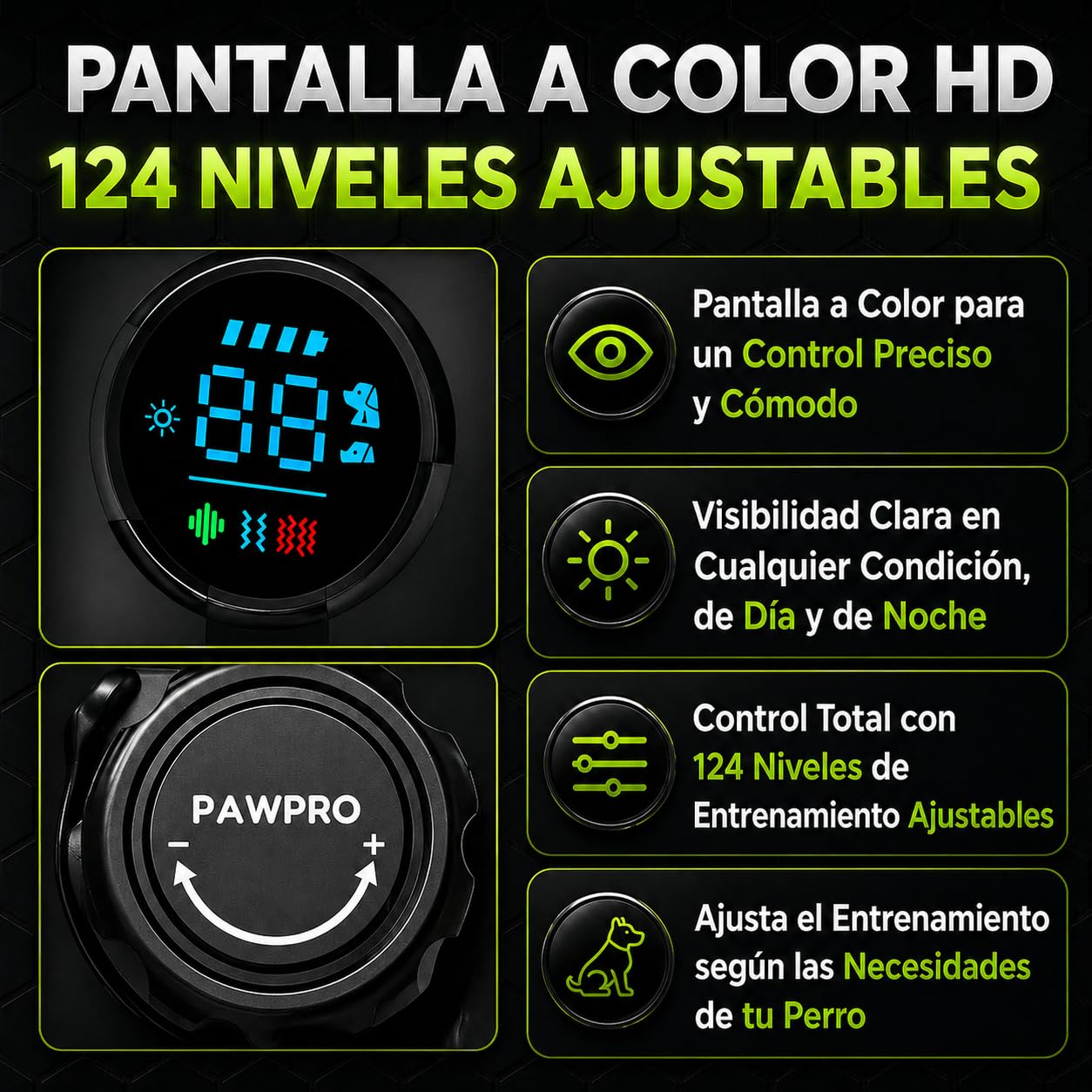 PAWPRO Collar de Adiestramiento, Conforme Nueva Ley Española de Bienestar Animal, Alcance XXL 3 km, Modo Luz Nocturna, BIP Vibración Boost, Apto para Todos los Perros, Resistente al Agua (1 Collar)