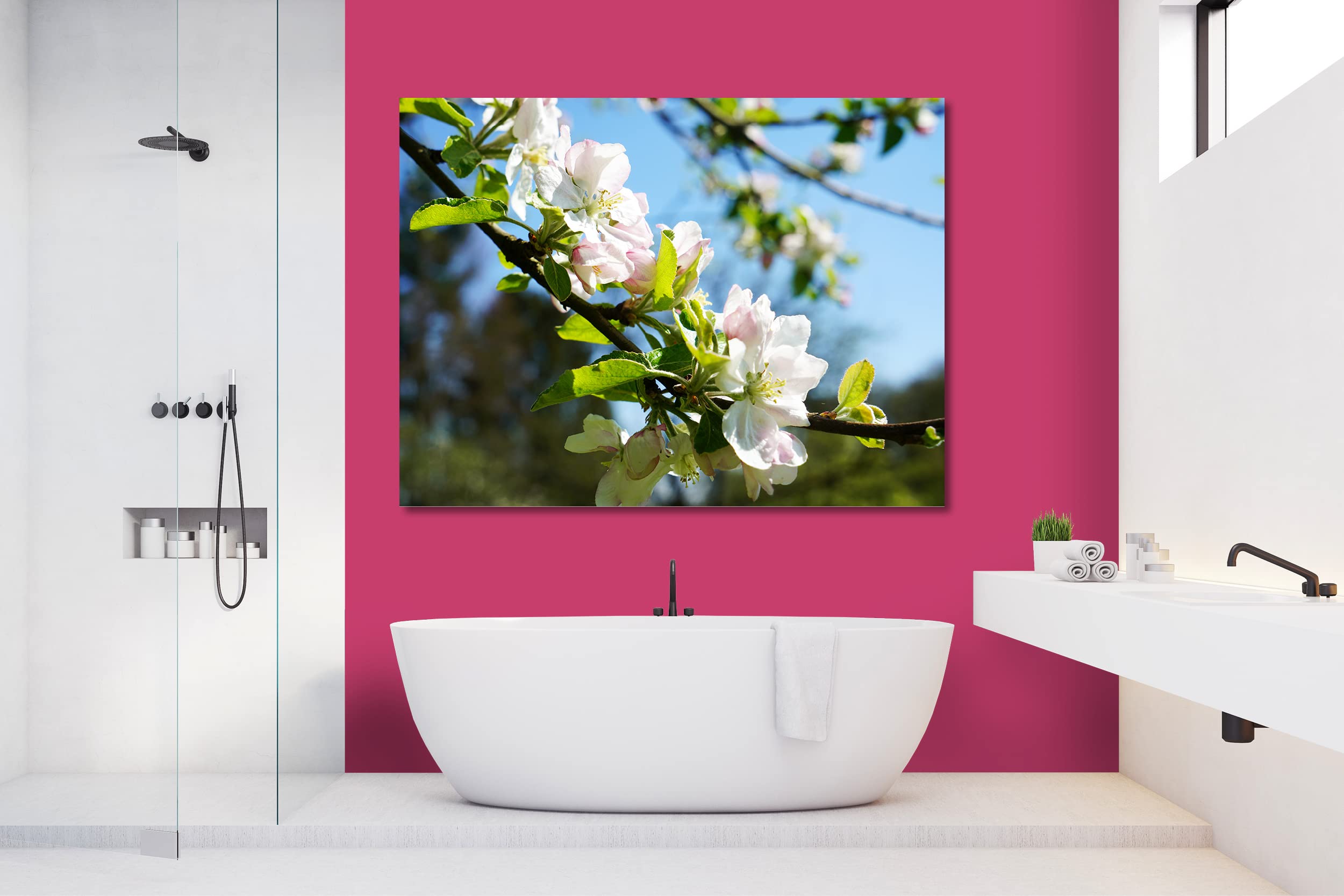 Glücksvilla - Fioritura dei meli 2 (tela 2 cm, 160 x 120 cm) | varie misure - quadro murale orizzontale - giardino fiori fioritura pianta natura botanica albero ramo ciliegia