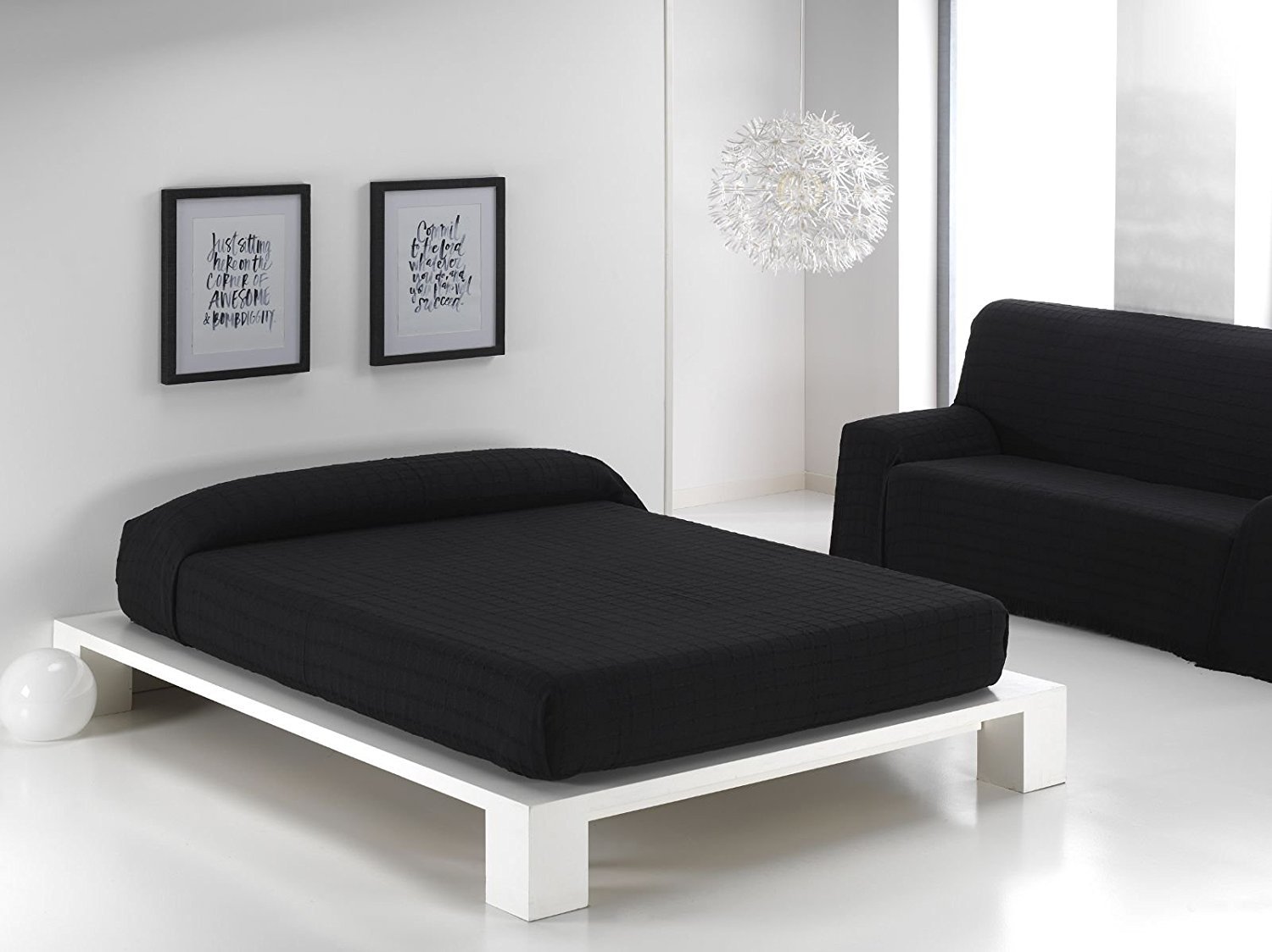 Colcha Multiusos Diamante para SOFÁ 1,2 Y 3 PLAZAS Y Cama 90,134 Y 150. Fabricado EN ESPAÑA (Negro, 125_x_180_cm)