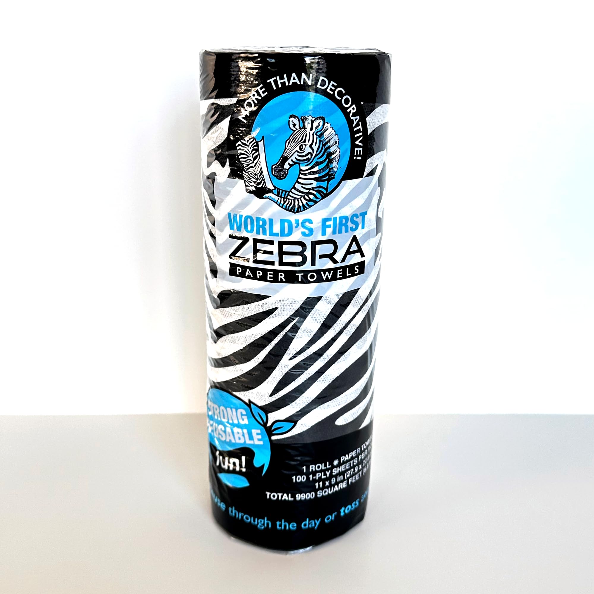 JUST MY COLOR World's First Zebra Paper Towels - 1 Reusable Paper Towels Roll - 100 Sheets Printed Black and White Jungle Design