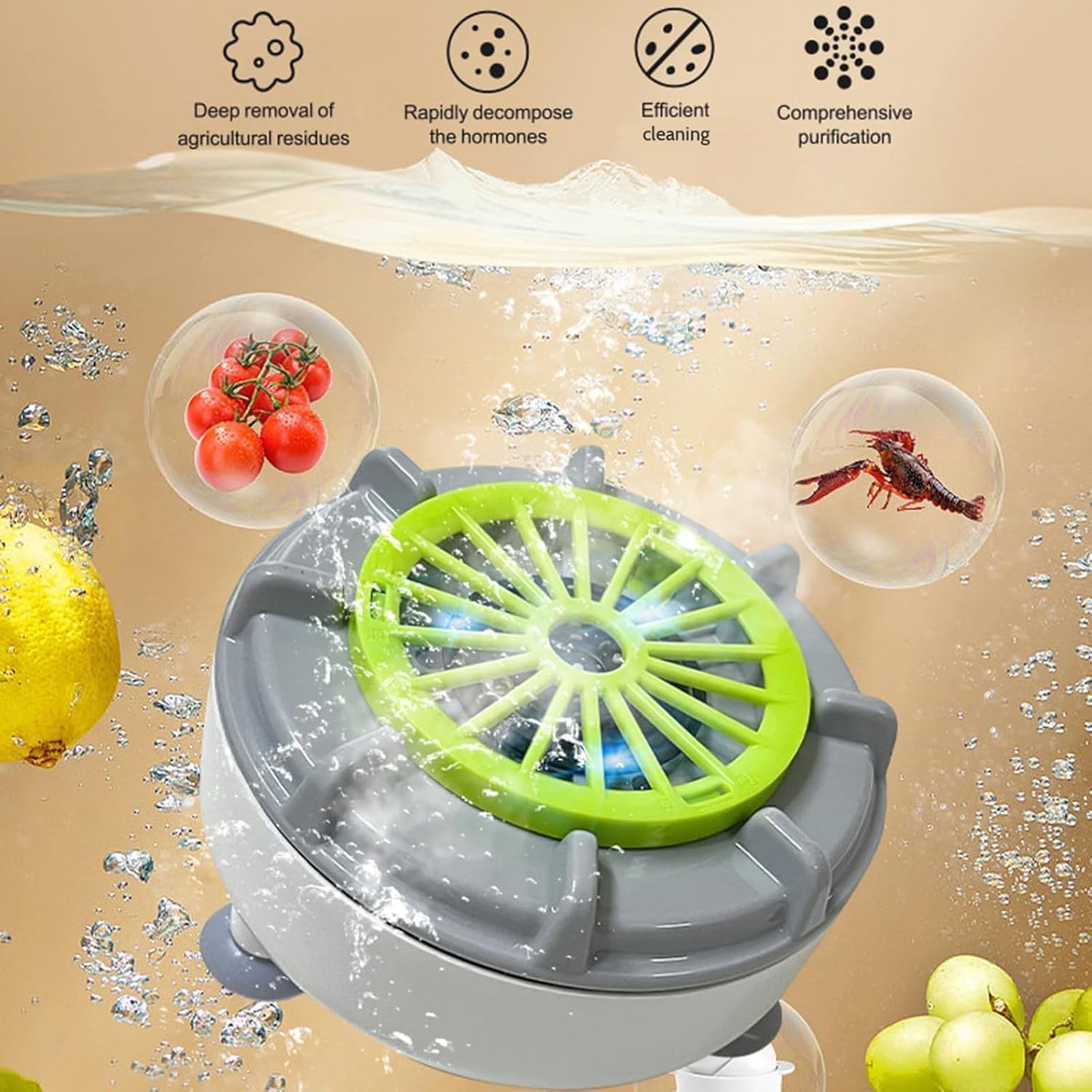 Fruit and Vegetable Washer, Produce Purifier Vegetable and Fruit Washing Machine, Enjoy Silent Cleaning: Spin-Free Ultrasonic Veggie Washer, Efficient Cleaning of Residues (Plug-In Type, No Switch)