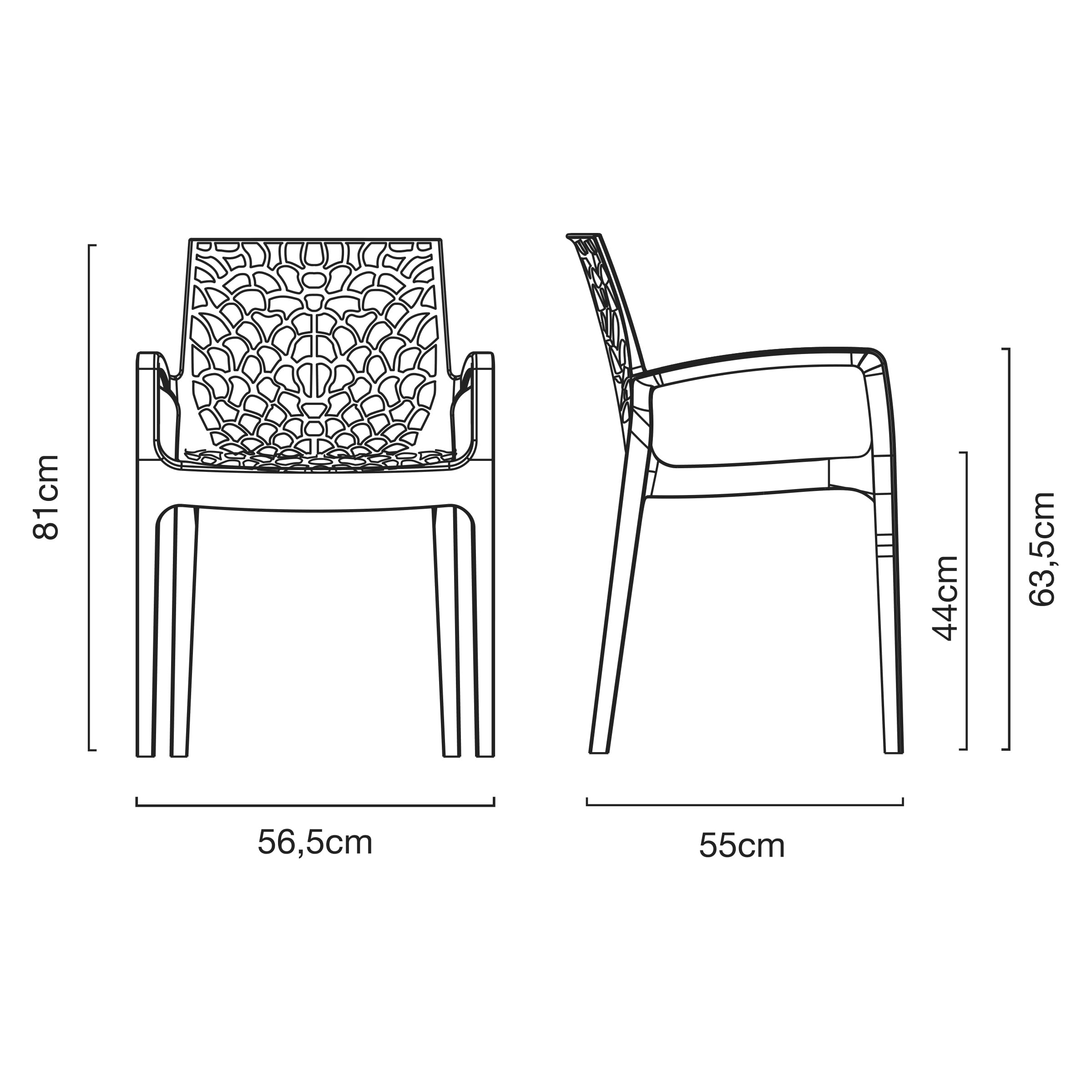 Metro Professional Fauteuil de terrasse Saphir, Empilable, Plastique, 56.5 x 55 x 81 cm (Bleu Pétrole)