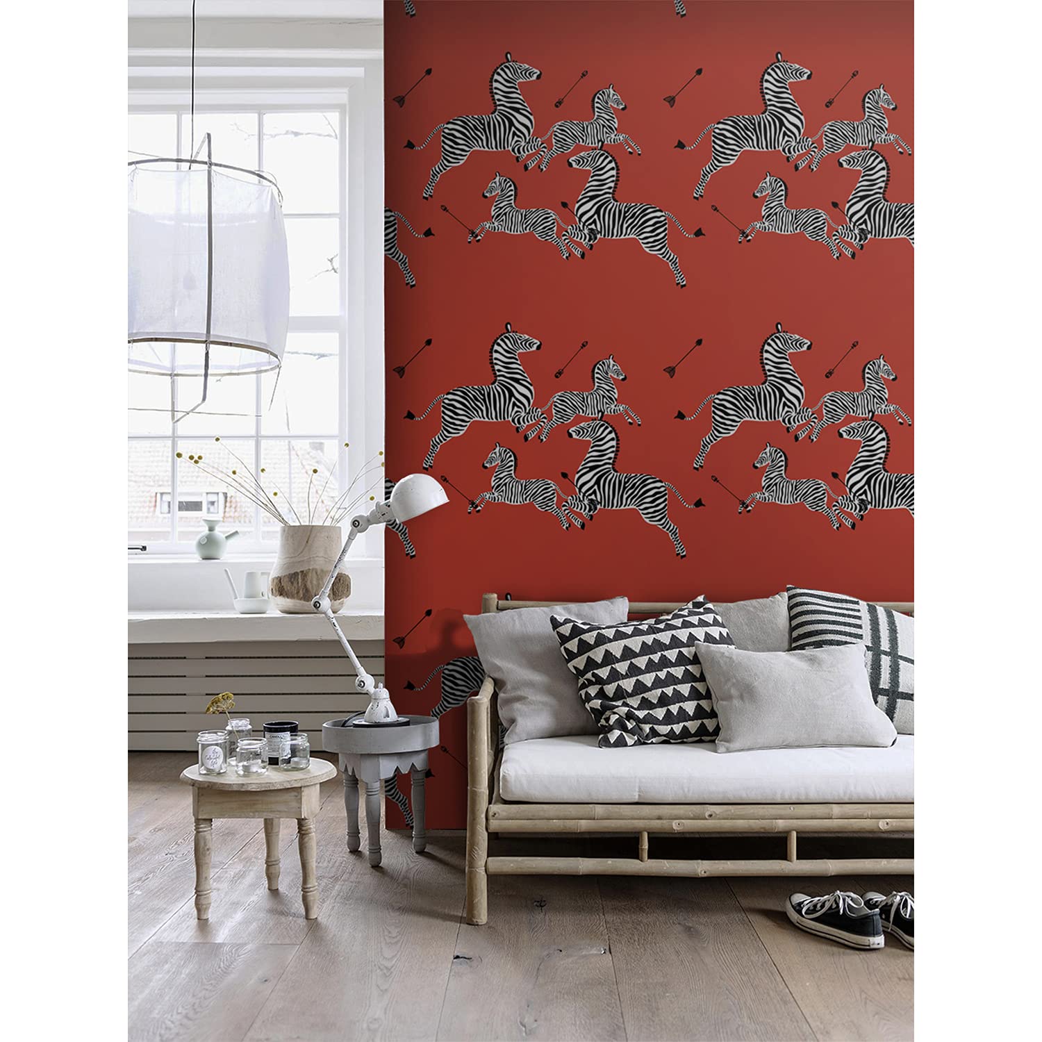 Papier peint zèbres rouges volants muralo en latex 312x219cm pour meuble salon