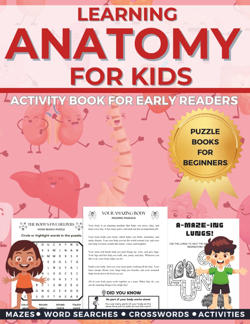Activity Book for Early Readers Puzzle Books for Beginners: Learning Anatomy for Kids Mazes Word Searches Crosswords
