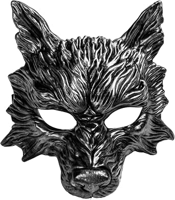 Halloween Scary Realistic Wolf Full Face Mask Masquerade Costume, Monster Louisiana Rougarou Cosplay Wolf Werewolves Accessory Masquerade for Halloween Festival Prom Ball Mask Black Silver