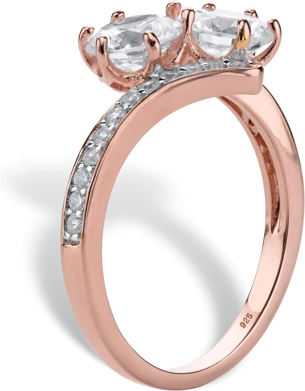 PalmBeach Rose Gold-plated Sterling Silver Round Cubic Zirconia 2 Stone Bypass Ring Sizes 6-10