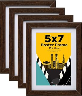Egofine Marco de fotos de 13 x 18 cm, juego de 4 marcos de fotos compuestos de madera con cristal auténtico, horizontal o vertical, para colgar en la pared o decoración de mesa, color marrón