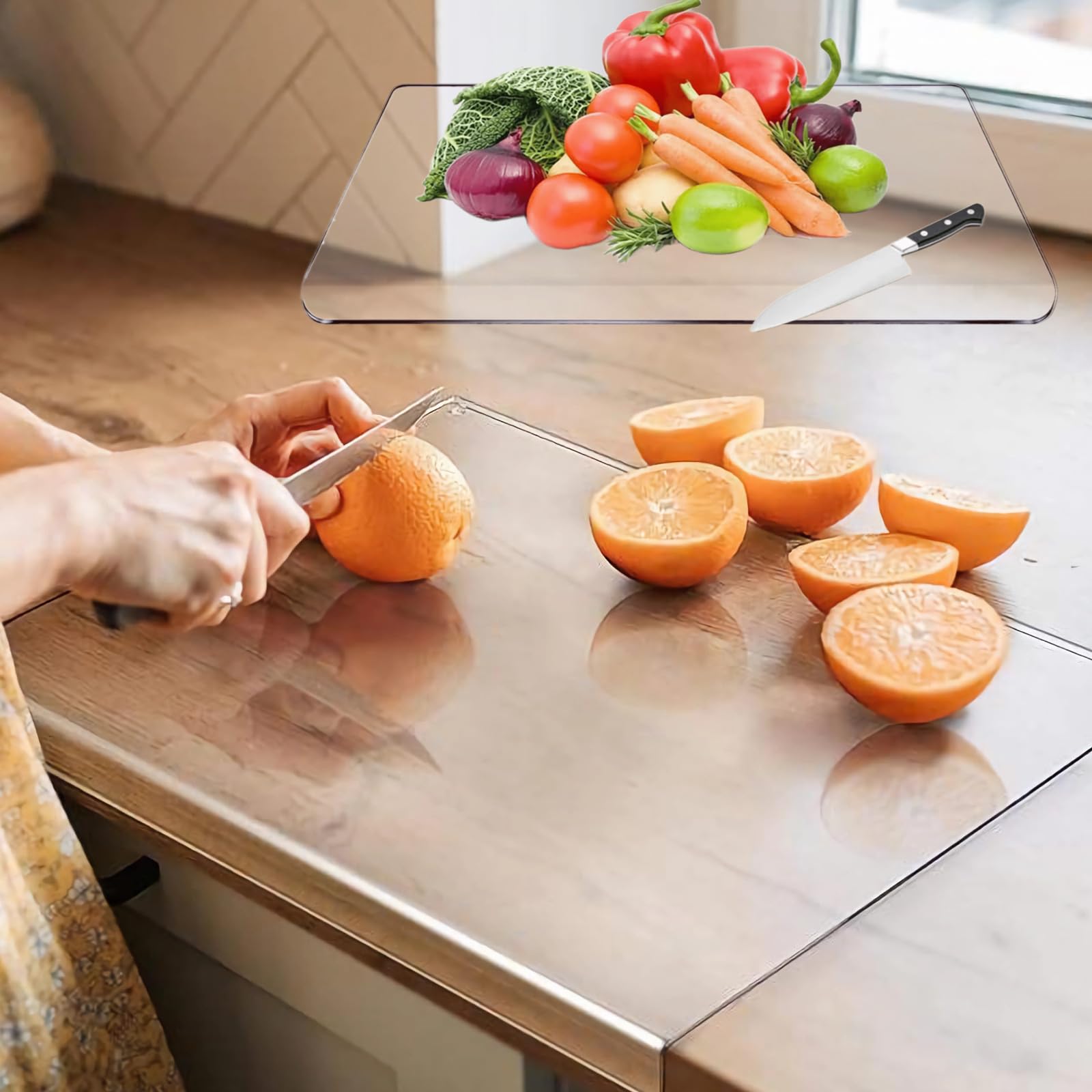 Qivine 45x60cm Tabla Cortar Cocina Plastico, Acrílica Transparente Protector Vitroceramica con Borde, Antideslizante Cubre Encimera Multifuncional para Cortar Frutas, Pan, Verduras
