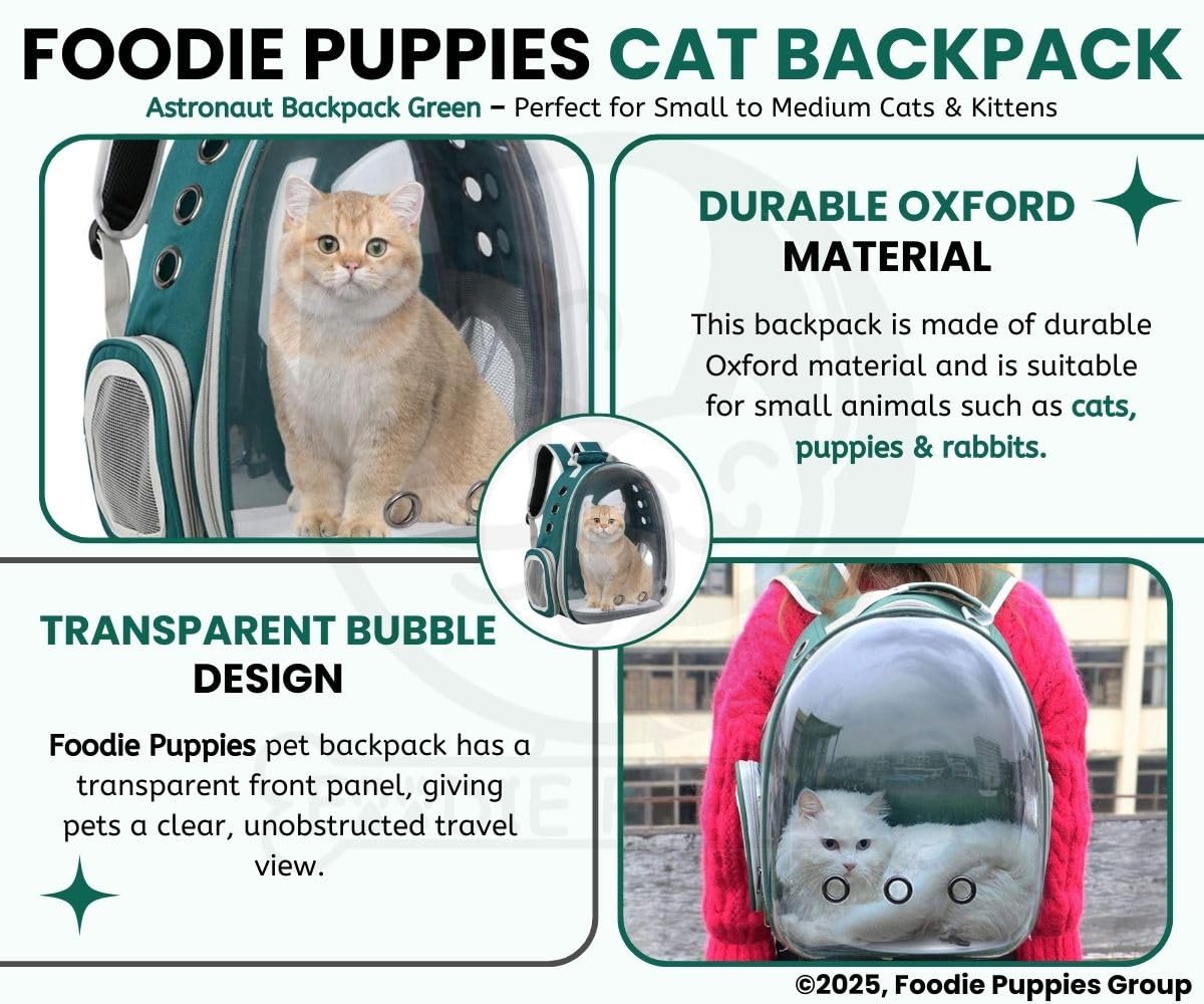 Foodie Puppies Cat Carrier Astronaut Transparent Backpack for Small Dogs, Puppies, Cats and Kittens (Green) | Travel, Hiking & Outdoor Pet Airline-Approved Bag with Breathable Design (35 x24 x40 cm) 3