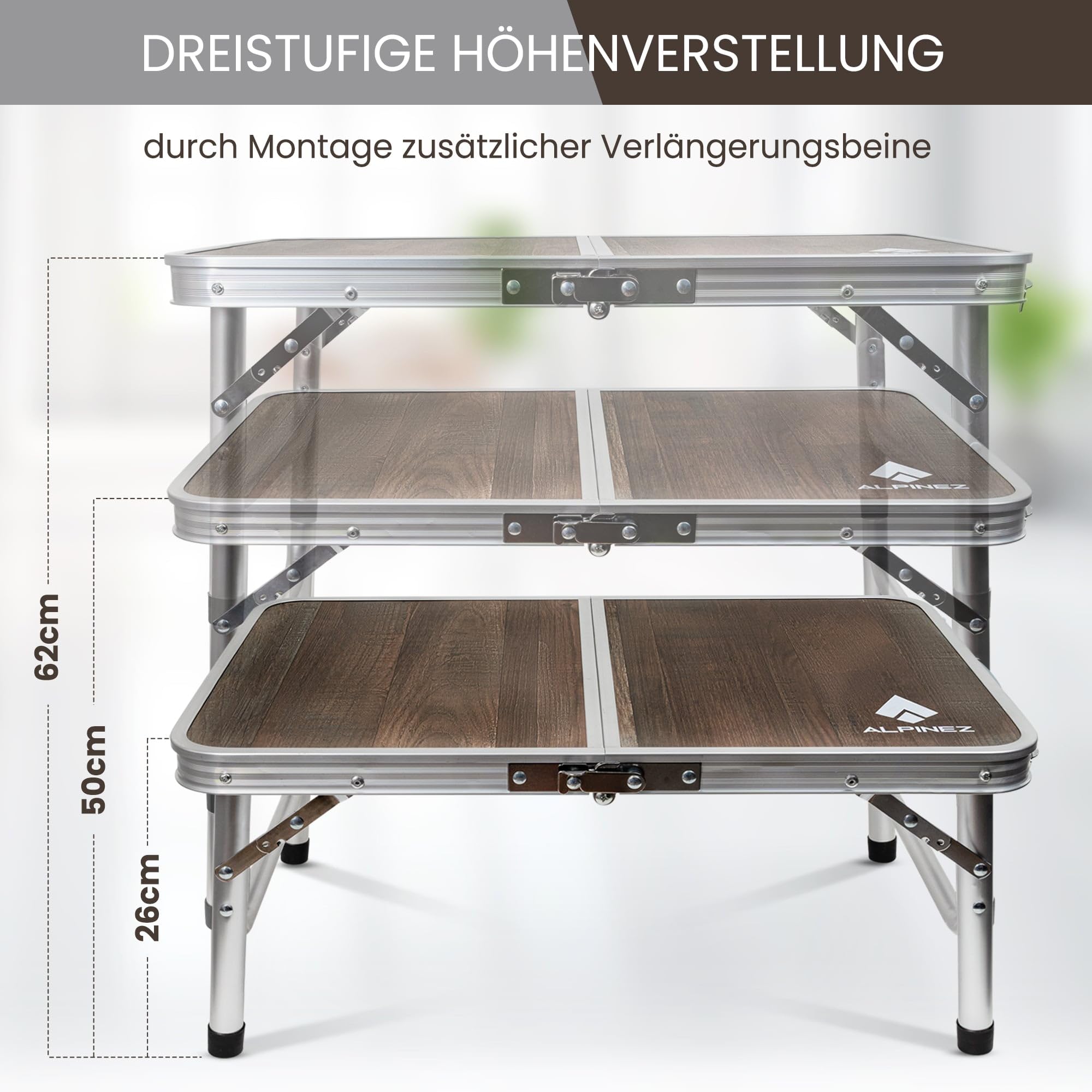 60x40 Campingtisch klappbar höhenverstellbar | Beistelltisch Outdoor Klapptisch Camping Tisch klein | Balkon Grilltisch Picknicktisch | Kompakt & Leicht