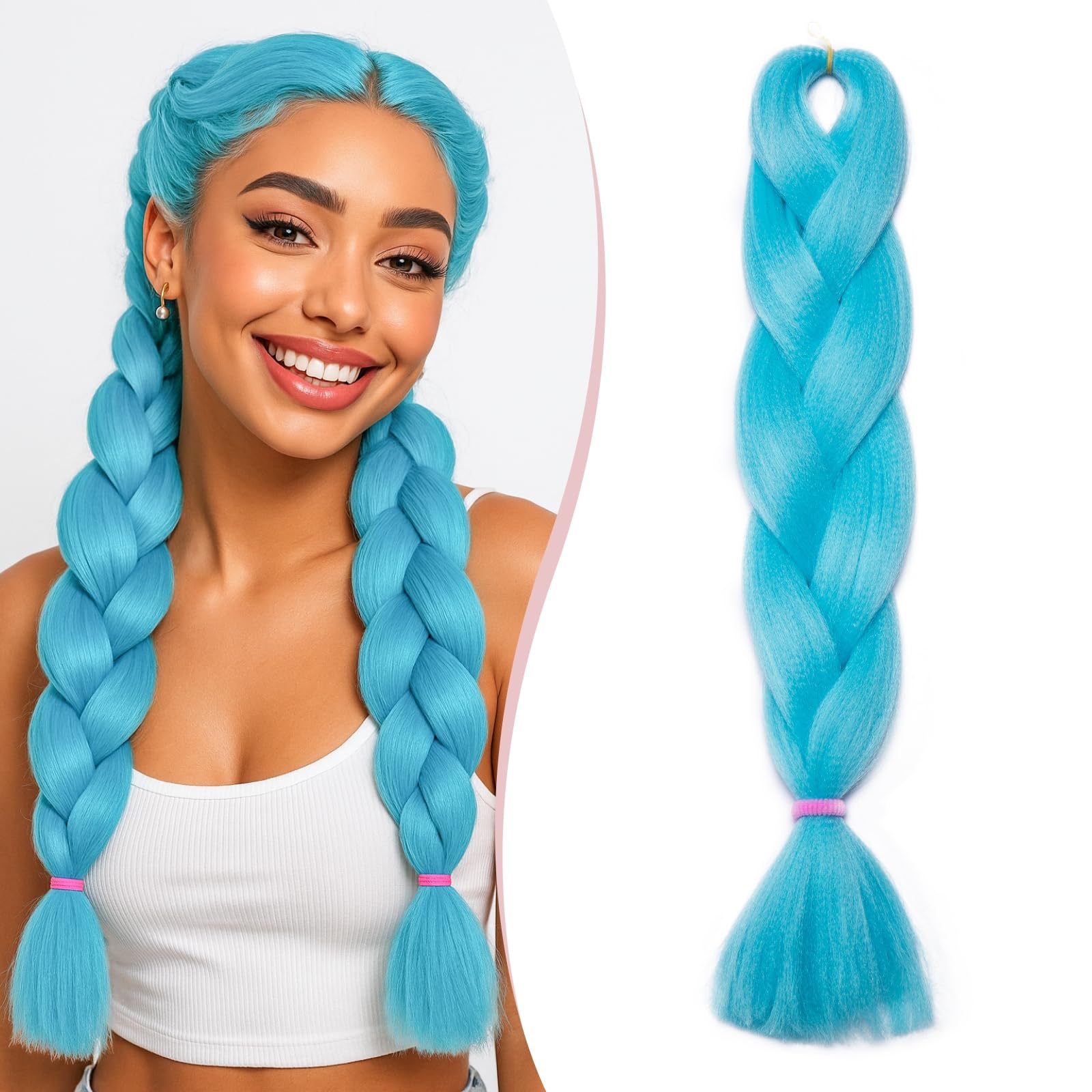 SEGO Pro Braiding Hair Extensions 24 Inch Yaki Synthetic Jumbo Box Braid Hair for Crochet Twist Braids for Women Pack of 1 (Sky Blue)