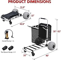 Vista 7 de GDLF Carrito de playa para todo tipo de arena, carrito de playa plegable con mango ajustable y ruedas de globo de 12 pulgadas, carro de arena