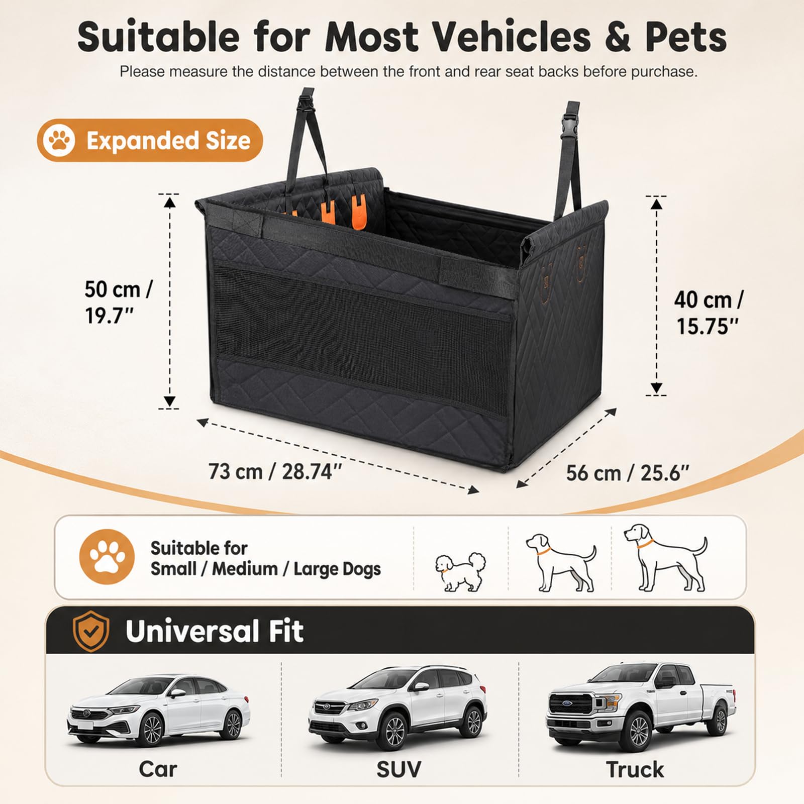 Hundesitz Auto Rückbank, Autositz Hund für Mittelgroße & Große Hunde, Wasserdichter, Rutschfester & Kratzfest Hundeautositz mit 2 Netzfenster, Hundekorb Auto Rücksitz