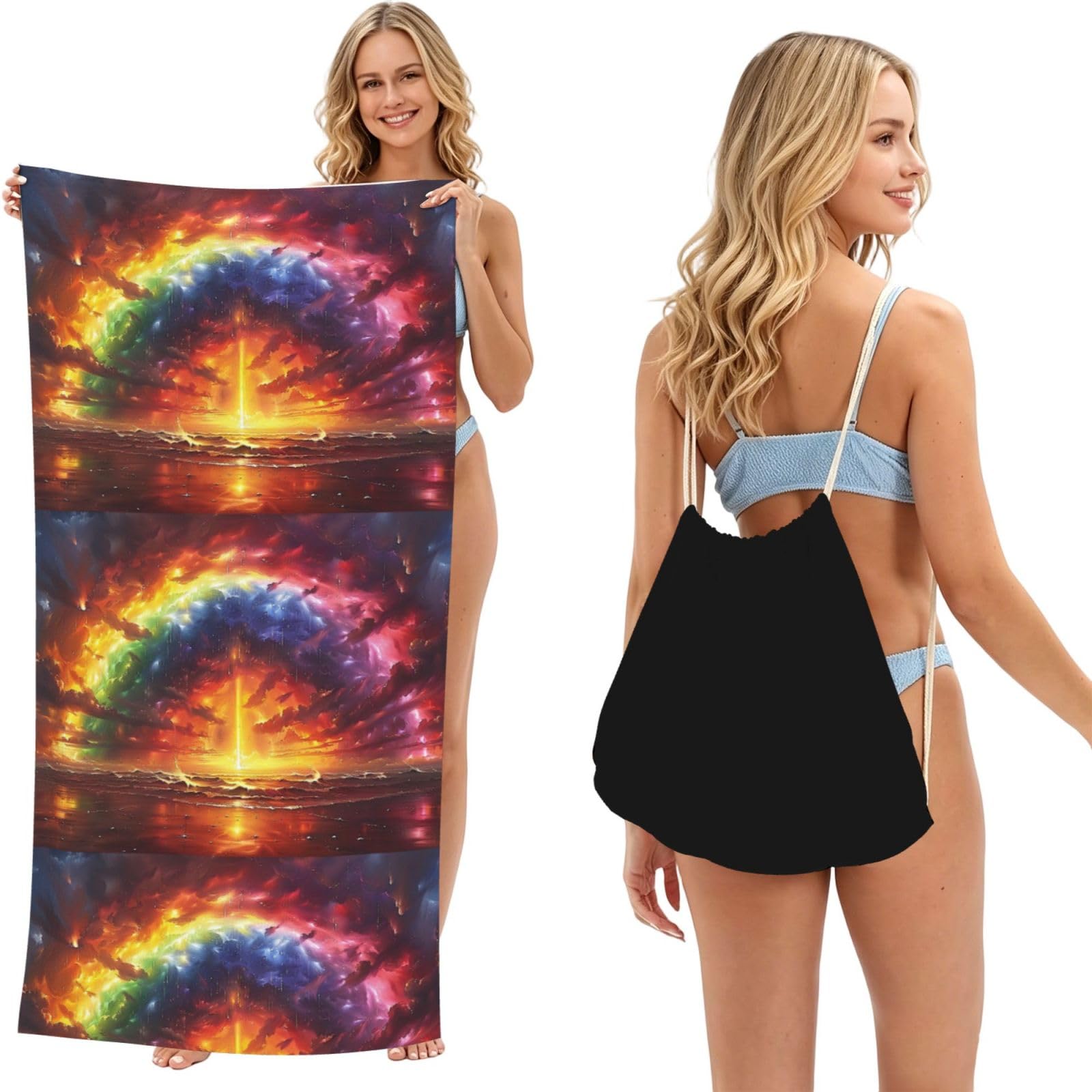 SKGOHLH Unique Sky 2in1 Packable Beach Towel Bag Women