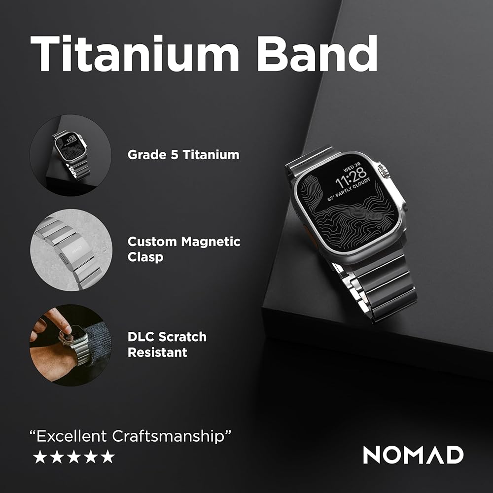 【美品】NOMAD Titanium Band Apple Watch Nomad Titanium Apple Watch Band 45mm Silver Hardware, Titanium